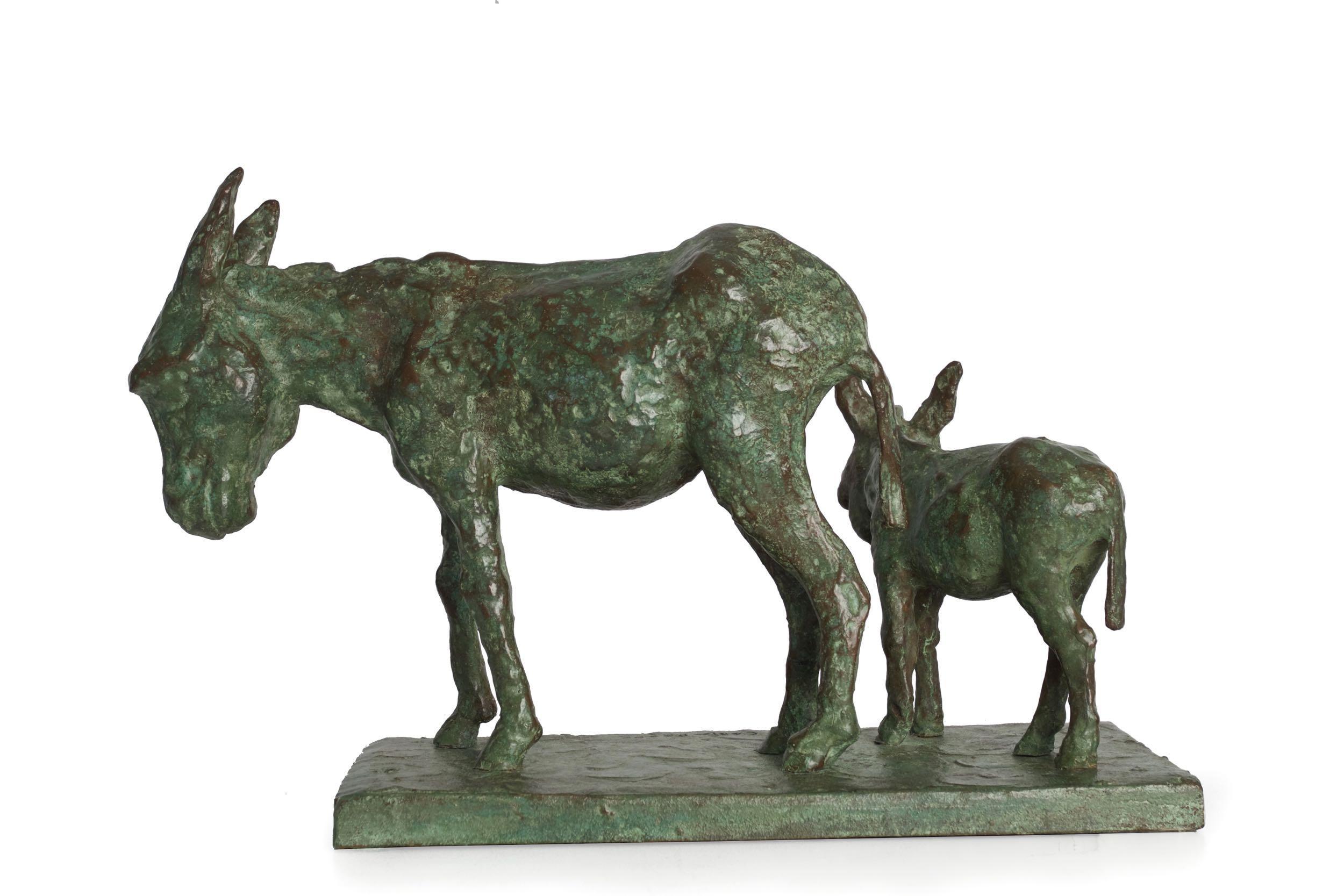 An outstanding modernist representation of this curious creature and its young foal, the impressionistic nature of the casting leaves the surface so rich with texture and while the adherence to anatomical accuracy is loosely maintained there is a