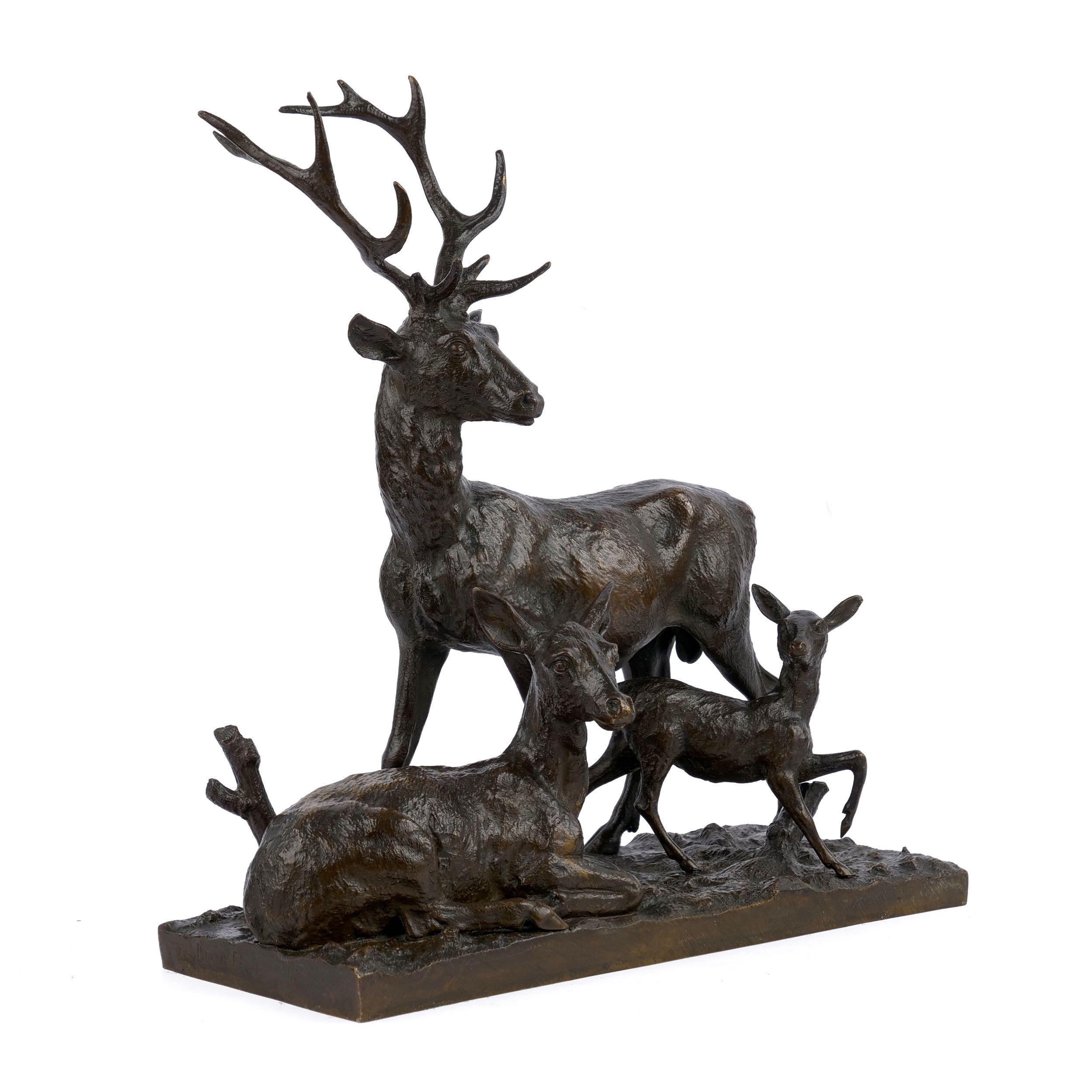 19th Century Bronze Sculpture Group “Family of Deer” by Christophe Fratin & Debraux Foundry