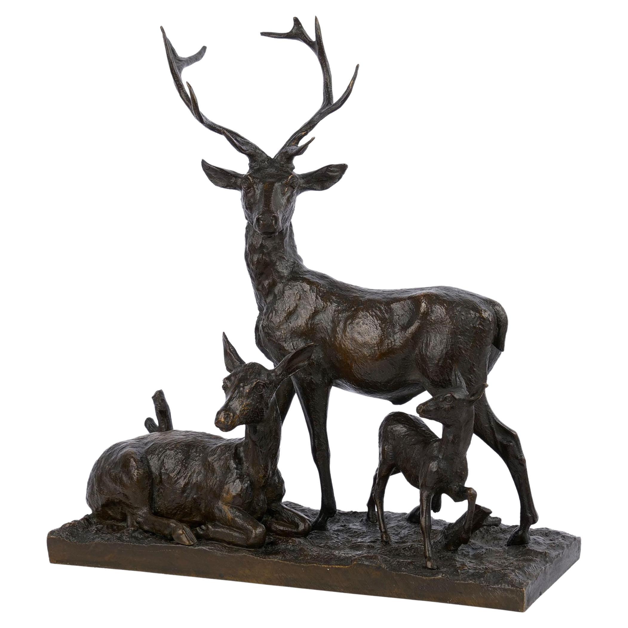 Bronze Sculpture Group “Family of Deer” by Christophe Fratin & Debraux Foundry