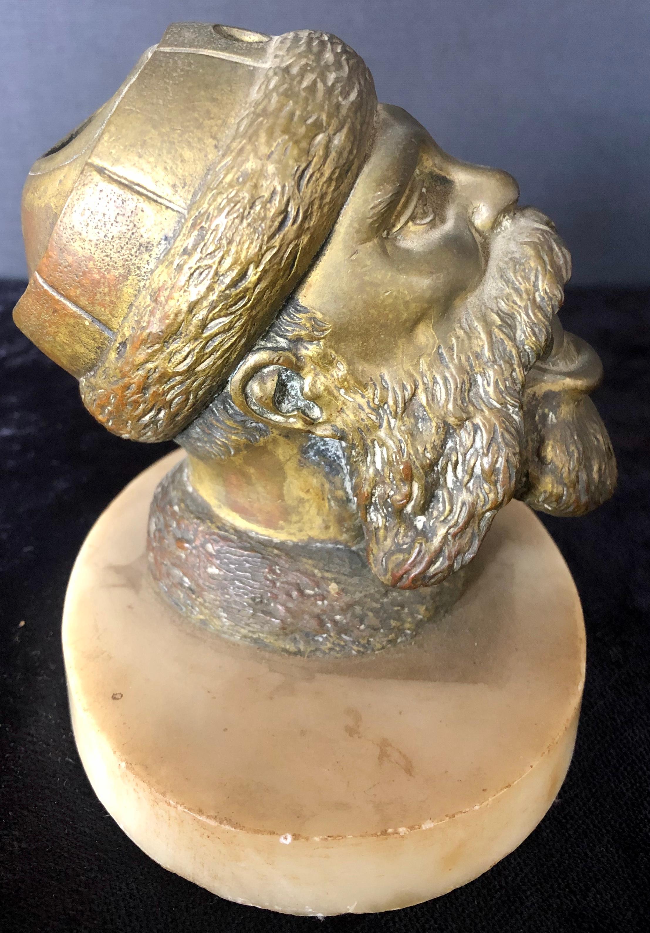 Bronze Sculpture Head Cigar Cutter on Marble Base, Tobacco Collectibles In Good Condition In Stamford, CT