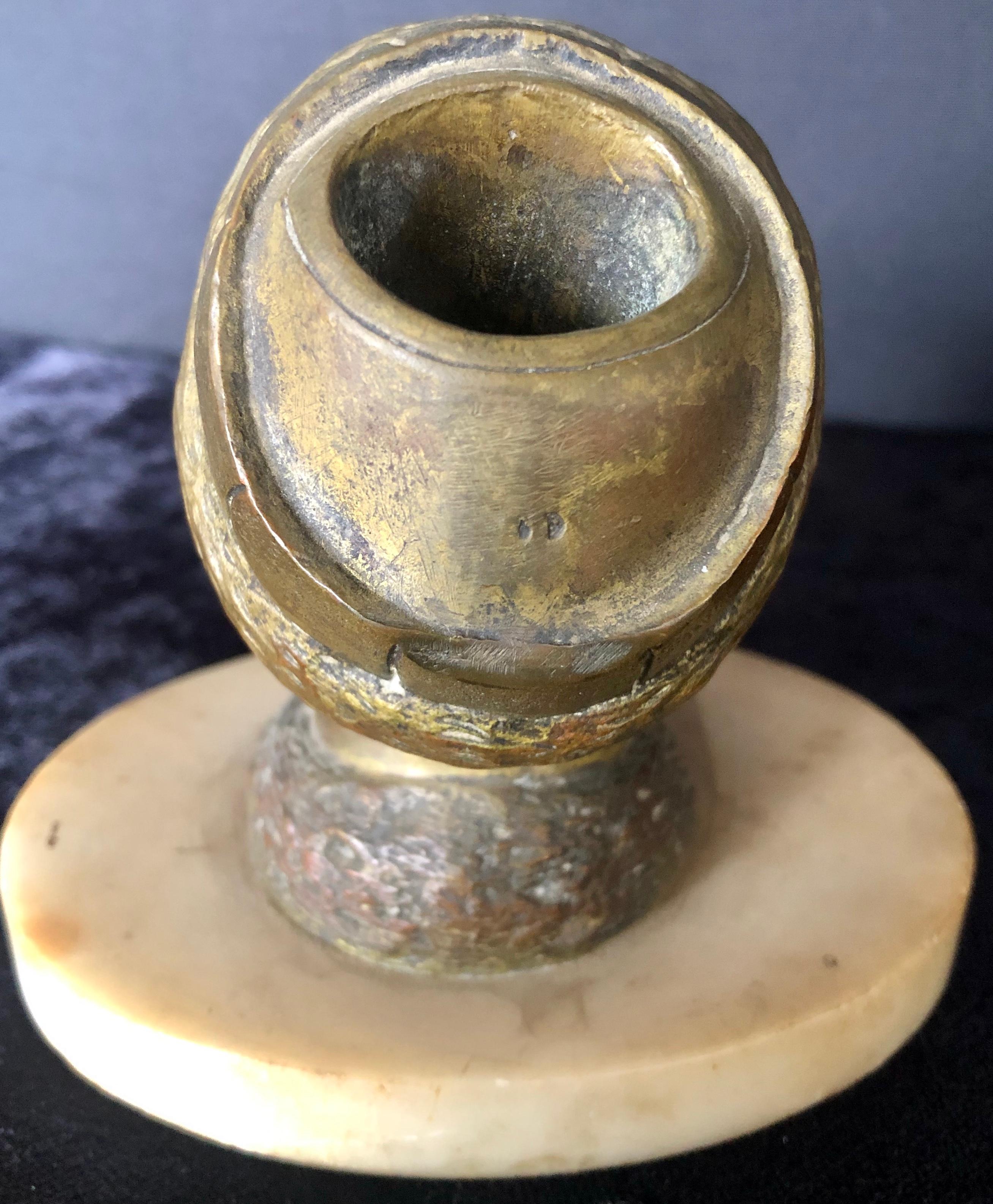 20th Century Bronze Sculpture Head Cigar Cutter on Marble Base, Tobacco Collectibles