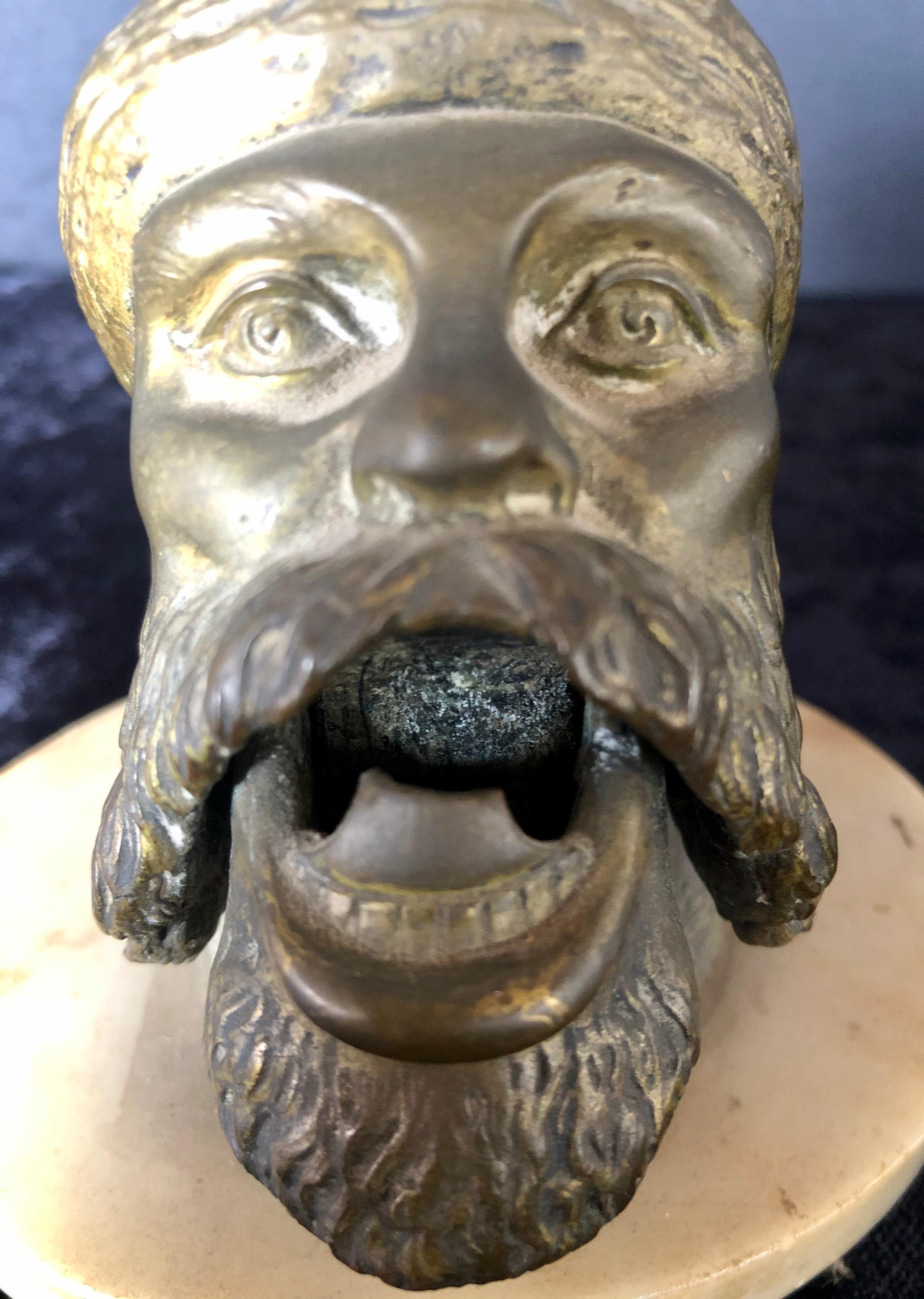 Bronze Sculpture Head Cigar Cutter on Marble Base, Tobacco Collectibles 1