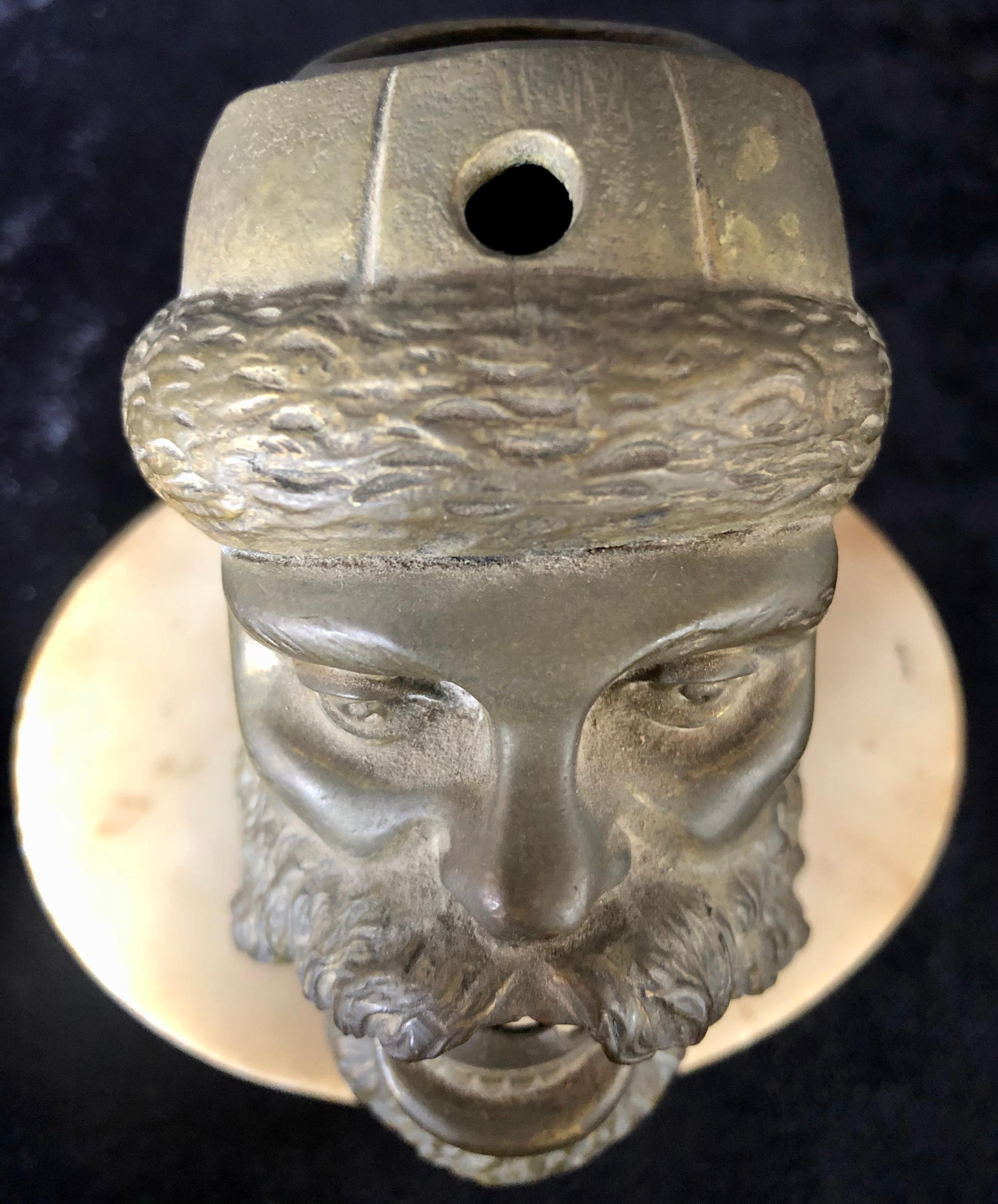 Bronze Sculpture Head Cigar Cutter on Marble Base, Tobacco Collectibles 2
