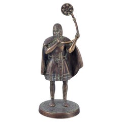 Bronze sculpture, horn blower, Danish Viking age. Denmark. Mid-20th century.