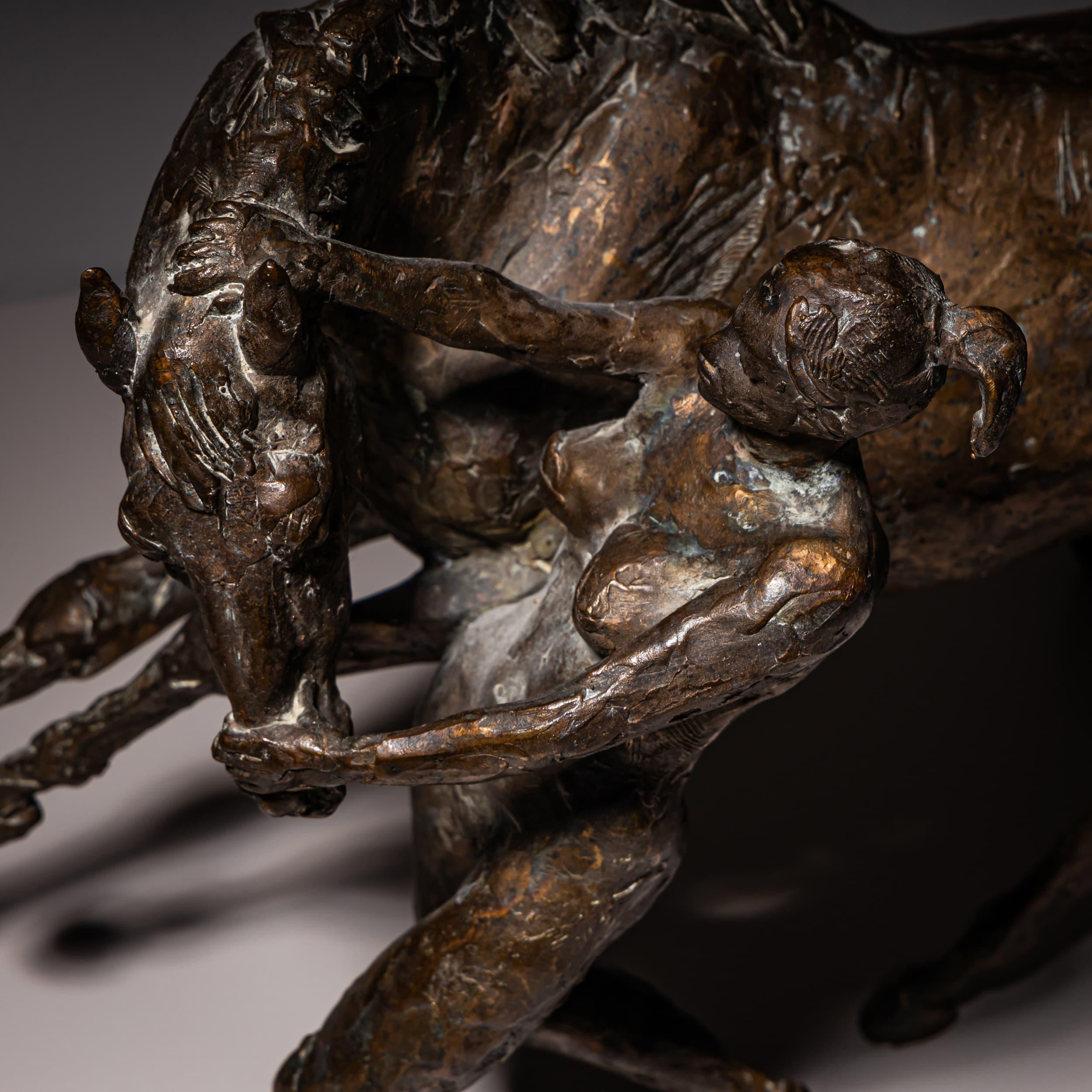 European Bronze Sculpture, Horse with Female Nude, Probably Early 20th Century For Sale