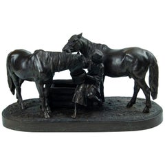 Russian  bronze sculpture Horses Drinking 'A.M. Bonegor '