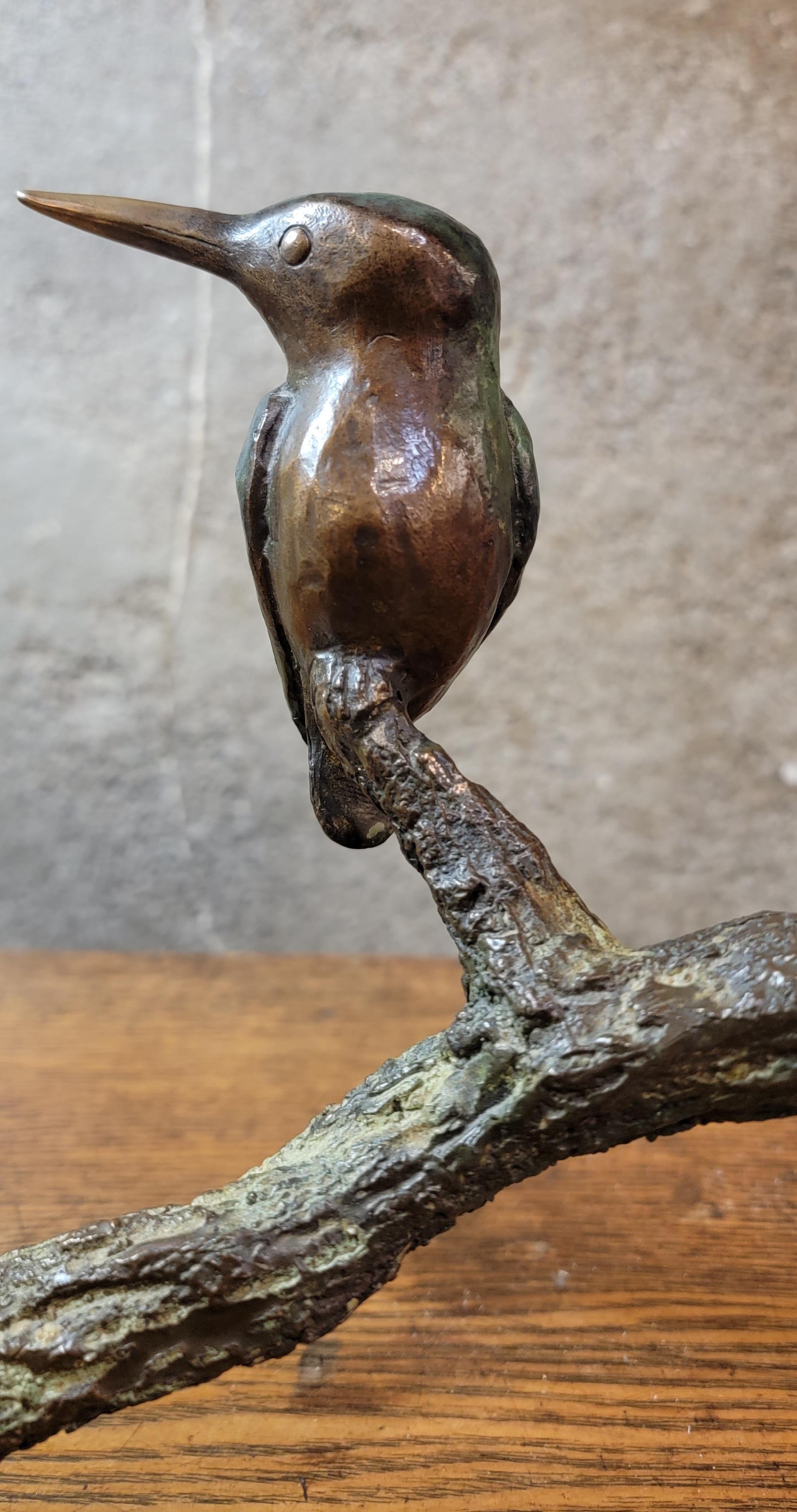 Cast Bronze Sculpture Hummingbird on Branch by Denis Mathews