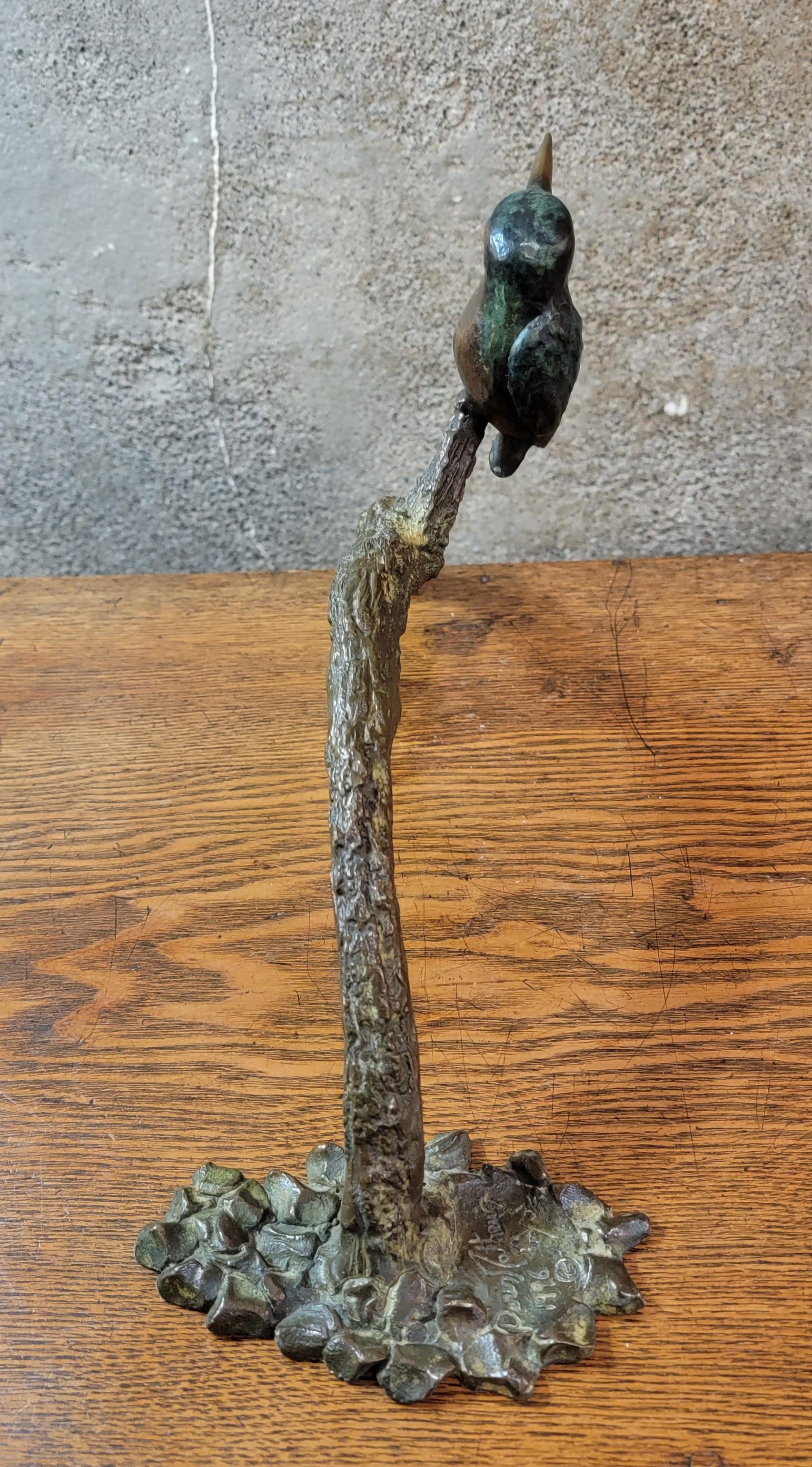 Bronze Sculpture Hummingbird on Branch by Denis Mathews In Good Condition In Fulton, CA