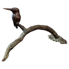 Bronze Sculpture Hummingbird on Branch by Denis Mathews