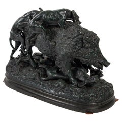 Bronze Sculpture , Hunting Dogs Assaulting the Wild Boar.