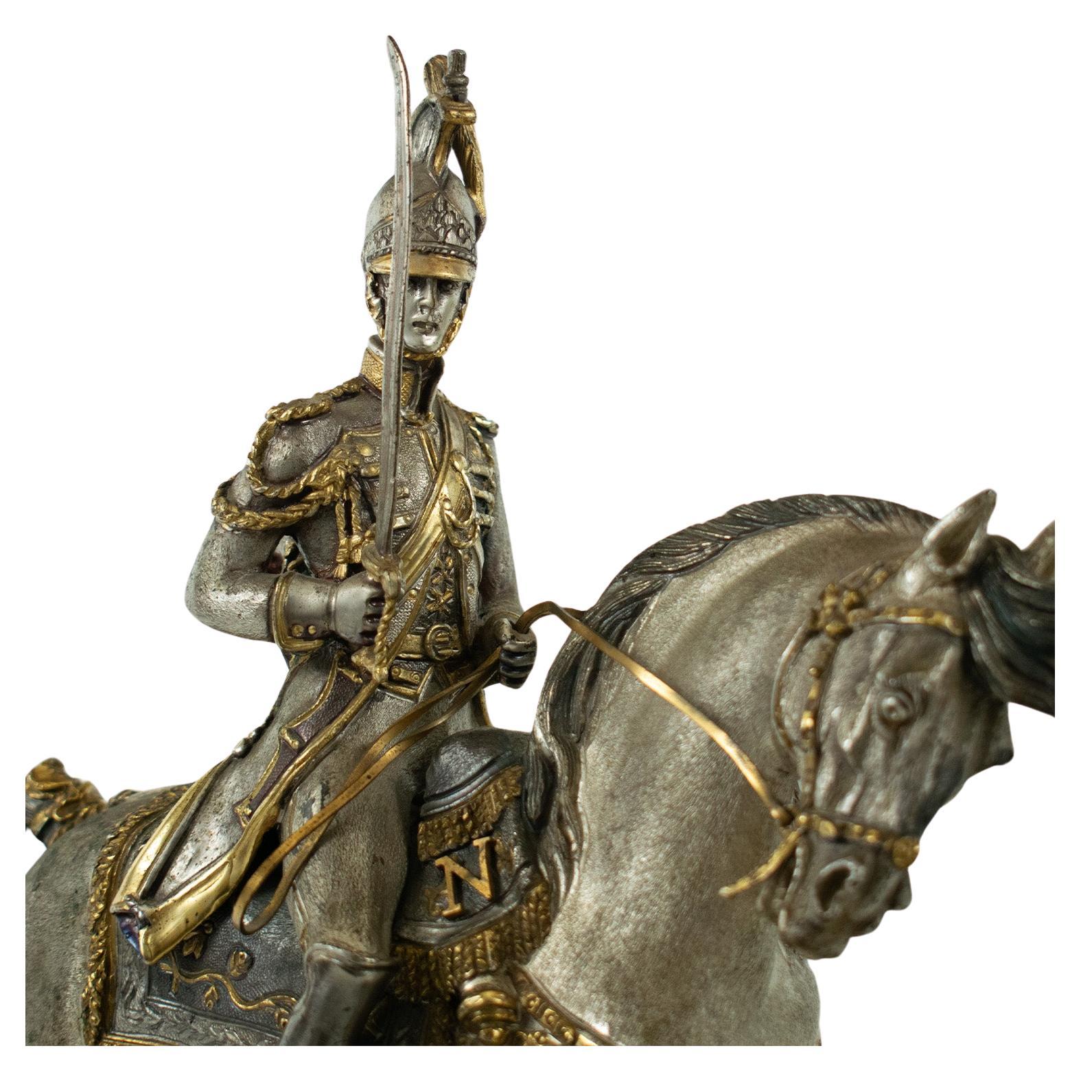 Bronze Sculpture "IMPERIAL FRENCH CUIRASSIER 1804" - Italian mid 19th Century For Sale