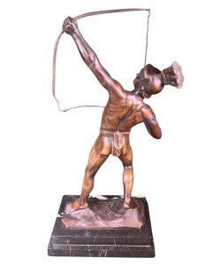 Bronze Sculpture Indian With Bow Signed O Hartel