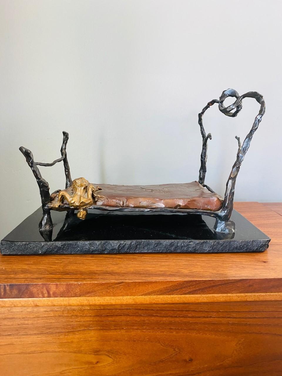 Beautiful sculpture by renowned artist Linda Prokop. This piece “Just Making Sure” by the acclaimed artist is infused with a dynamic sense of expression and style. Whimsically styled and strongly modelled on expressionism, this piece tells a story.