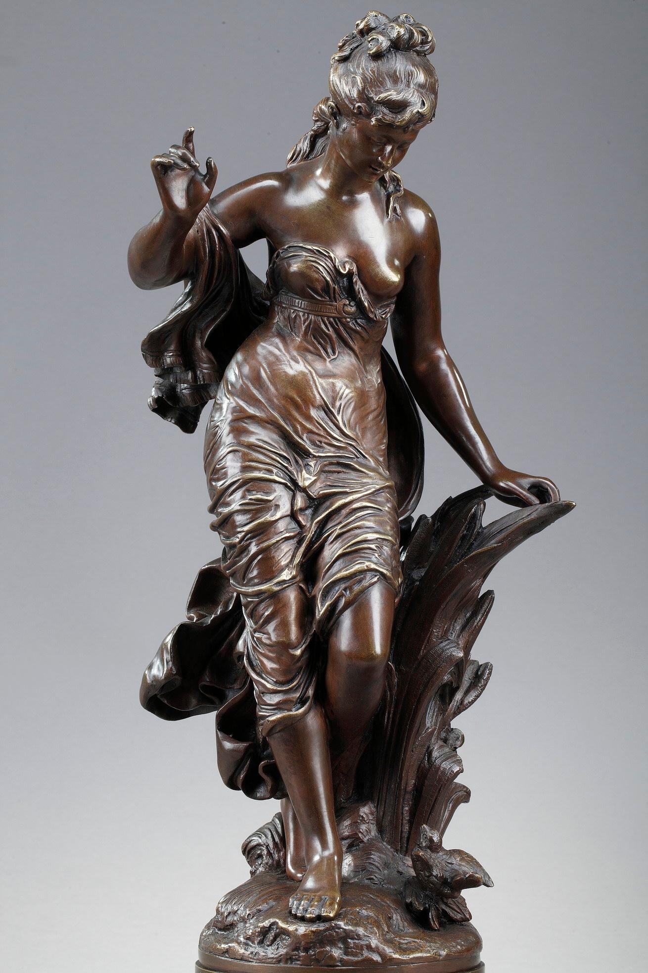 Fin du XIXe siècle Sculpture en bronze, « La Baigneuse Aux Roseaux », signée Auguste Moreau