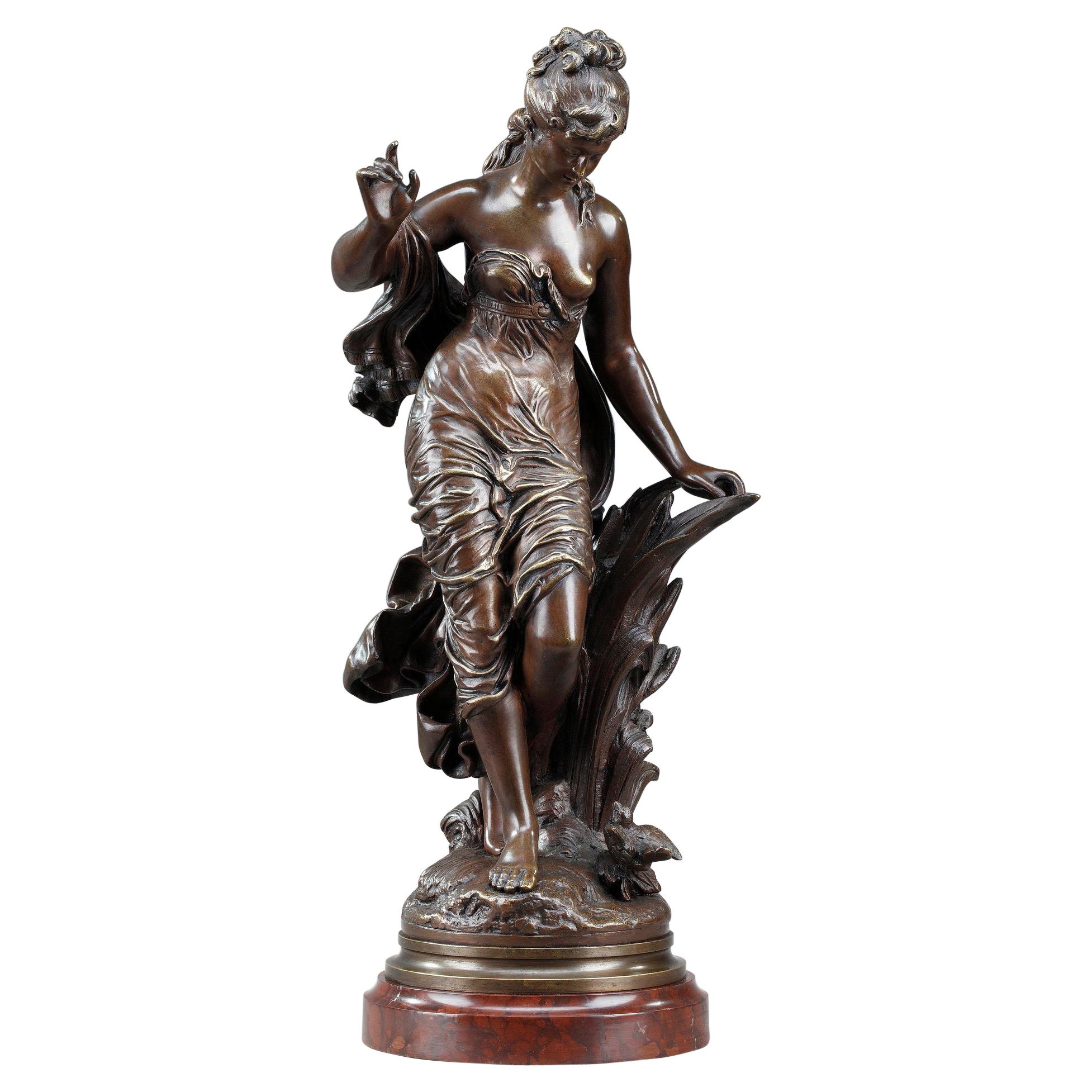 Bronze Sculpture, "La Baigneuse Aux Roseaux", Signed Auguste Moreau