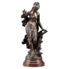 Bronze Sculpture, "La Baigneuse Aux Roseaux", Signed Auguste Moreau