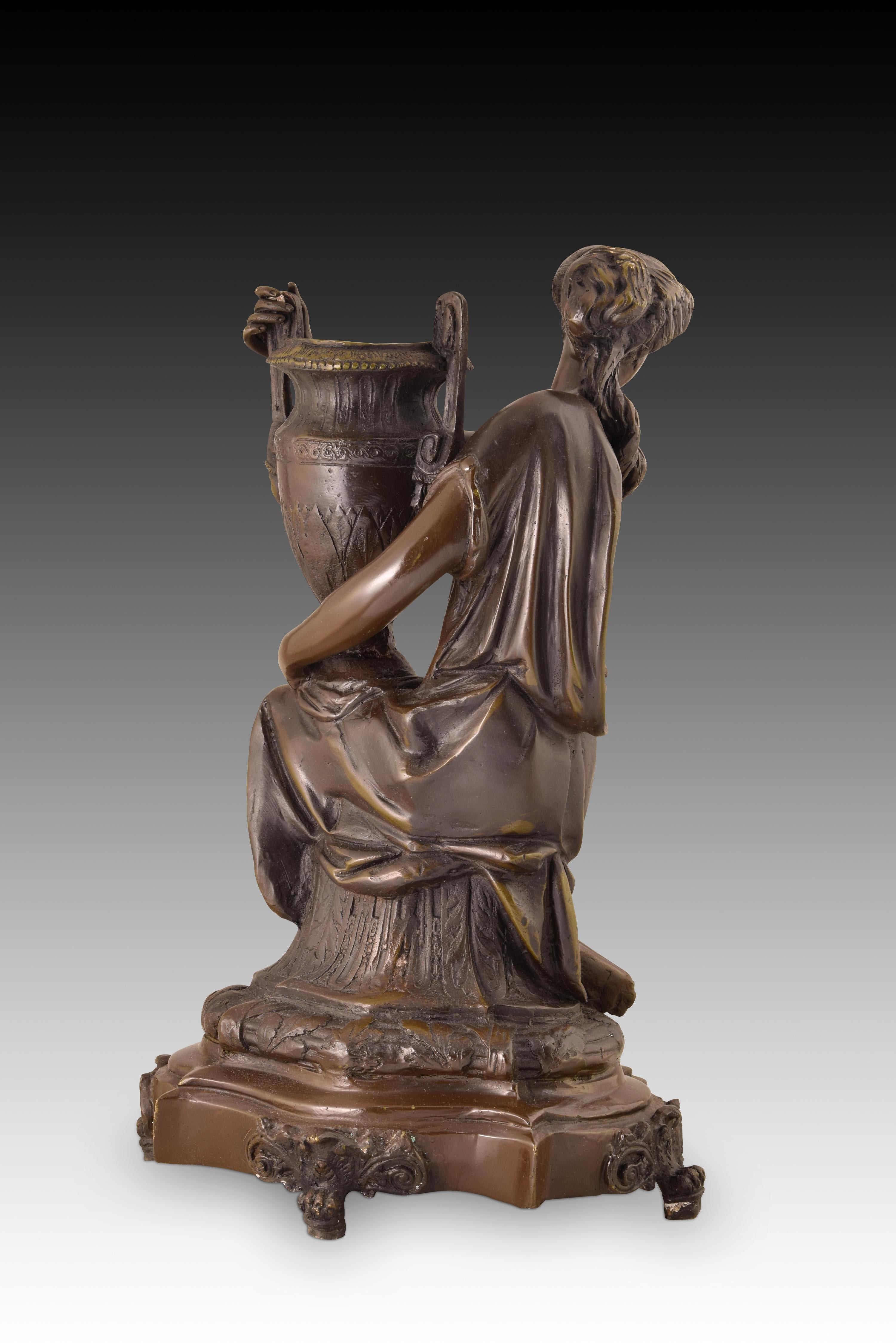 European Bronze Sculpture, Lady with Amphora For Sale