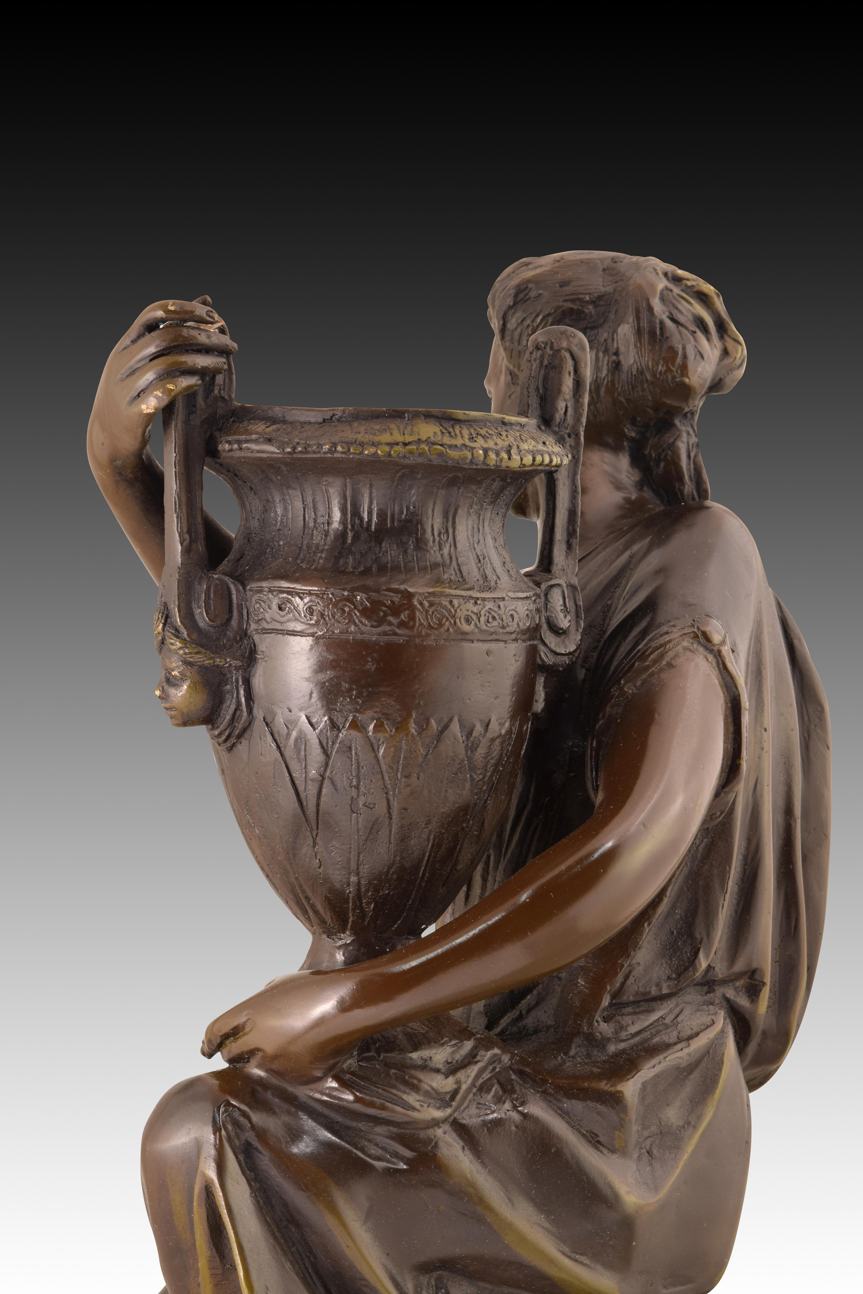 20ième siècle Sculpture en bronze, Femme avec ampoule en vente