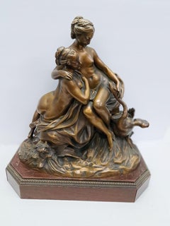 Bronze-Skulptur "Leda & The Swan" Wood Base, Etienne Maurice Falconet