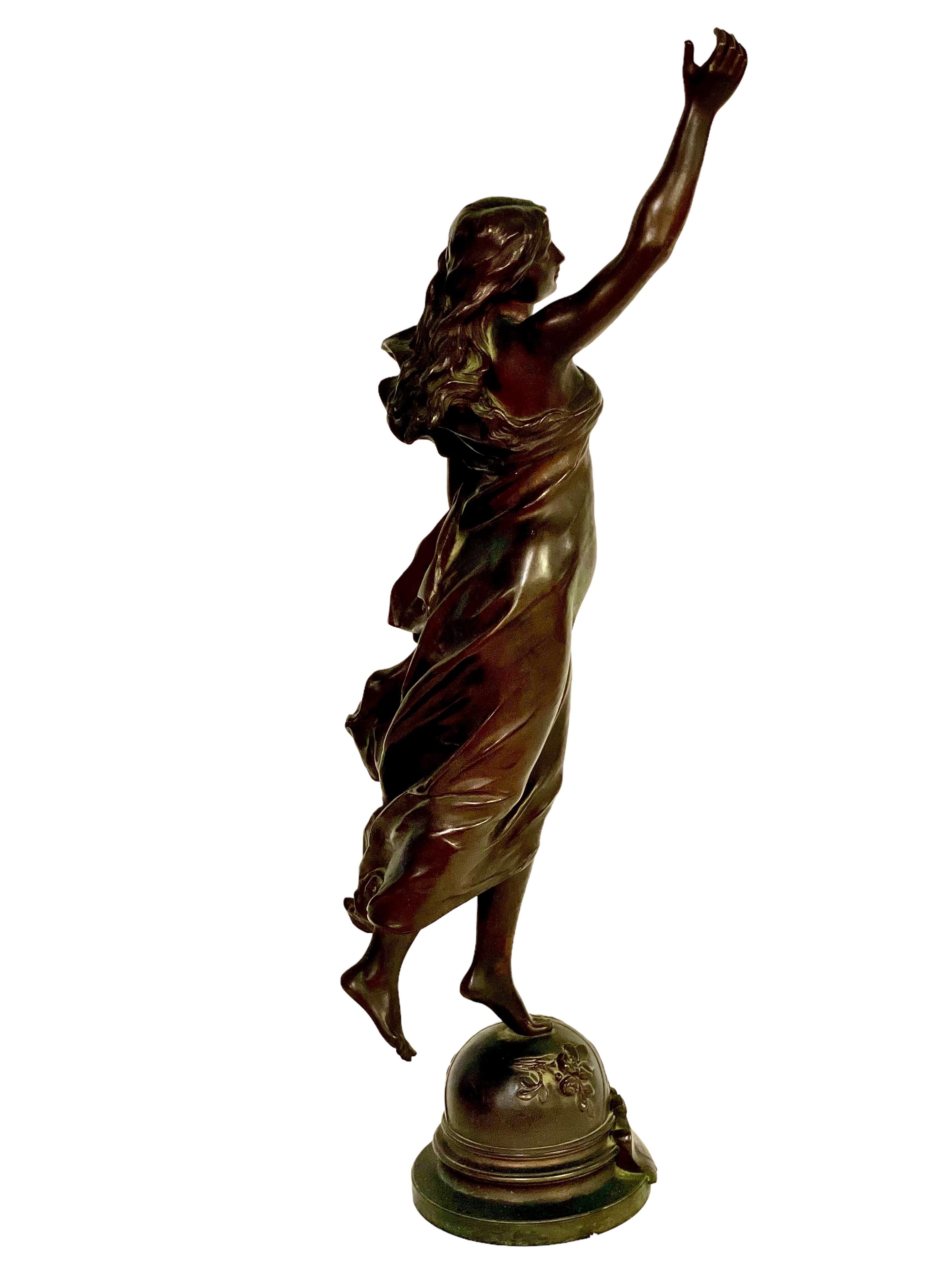 By Adrien Gaudez 19th Century Tall French Bronze Sculpture, 'L'Etoile Du Matin'  In Good Condition For Sale In LA CIOTAT, FR