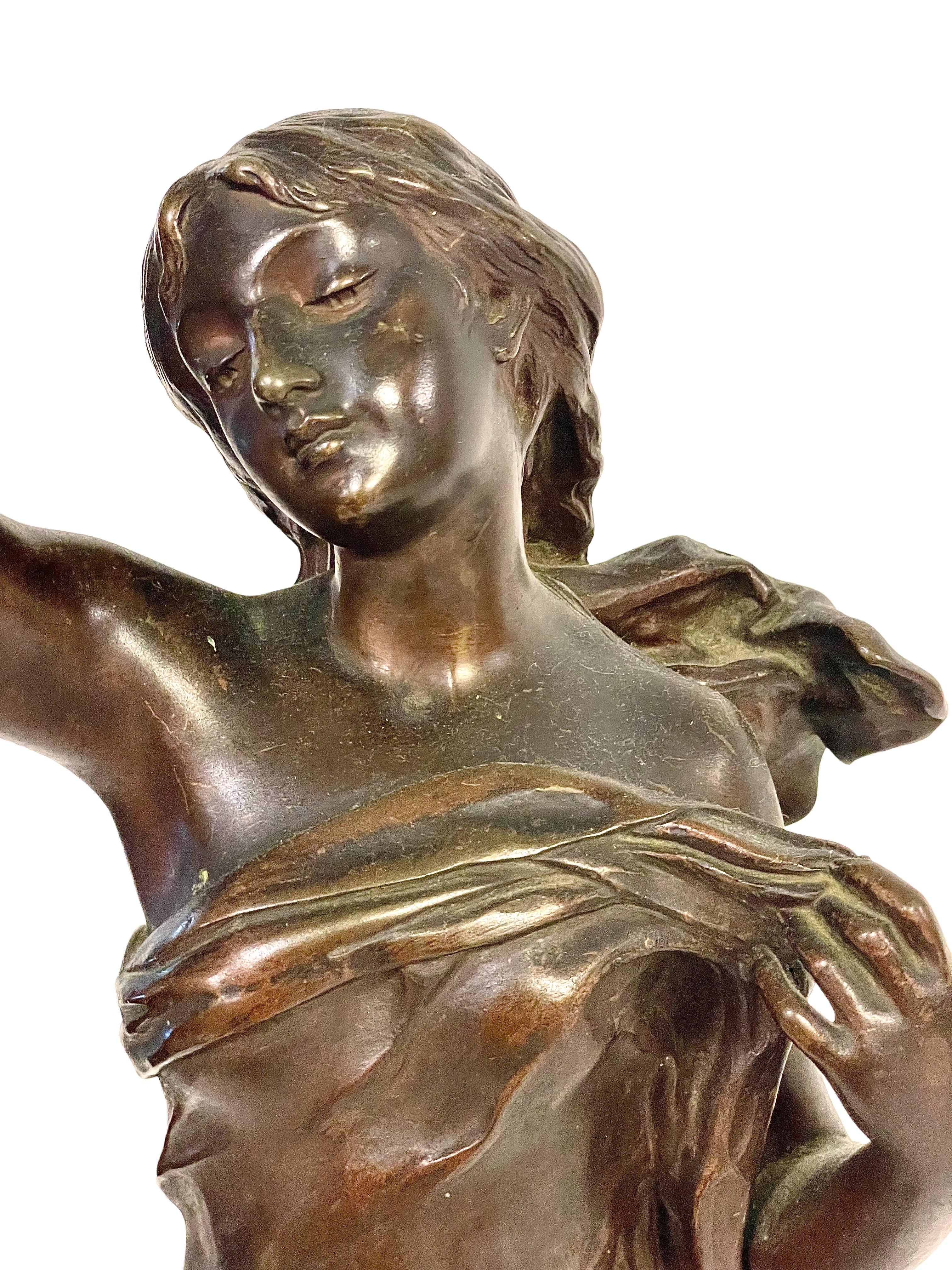 By Adrien Gaudez 19th Century Tall French Bronze Sculpture, 'L'Etoile Du Matin'  For Sale 3