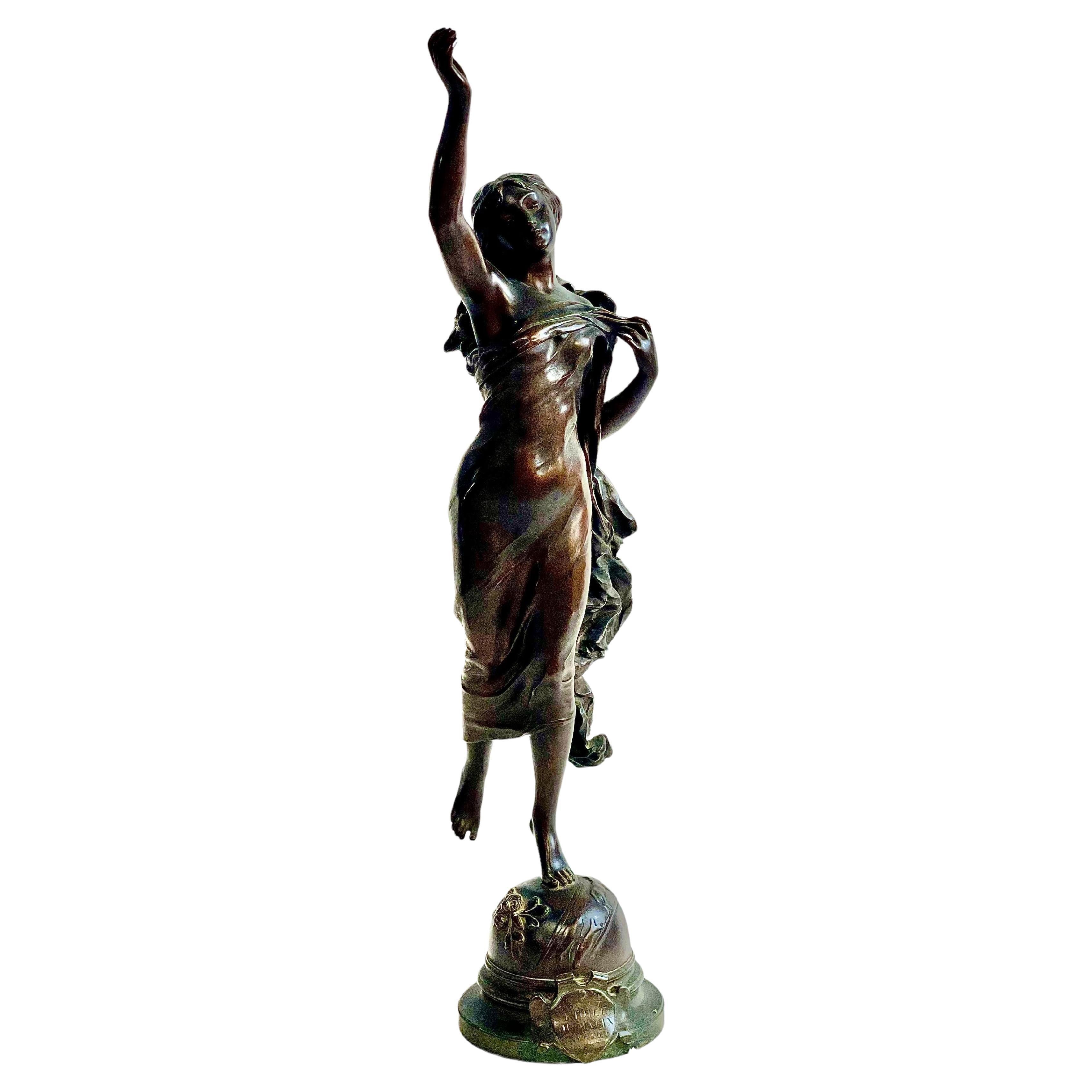 By Adrien Gaudez 19th Century Tall French Bronze Sculpture, 'L'Etoile Du Matin' 