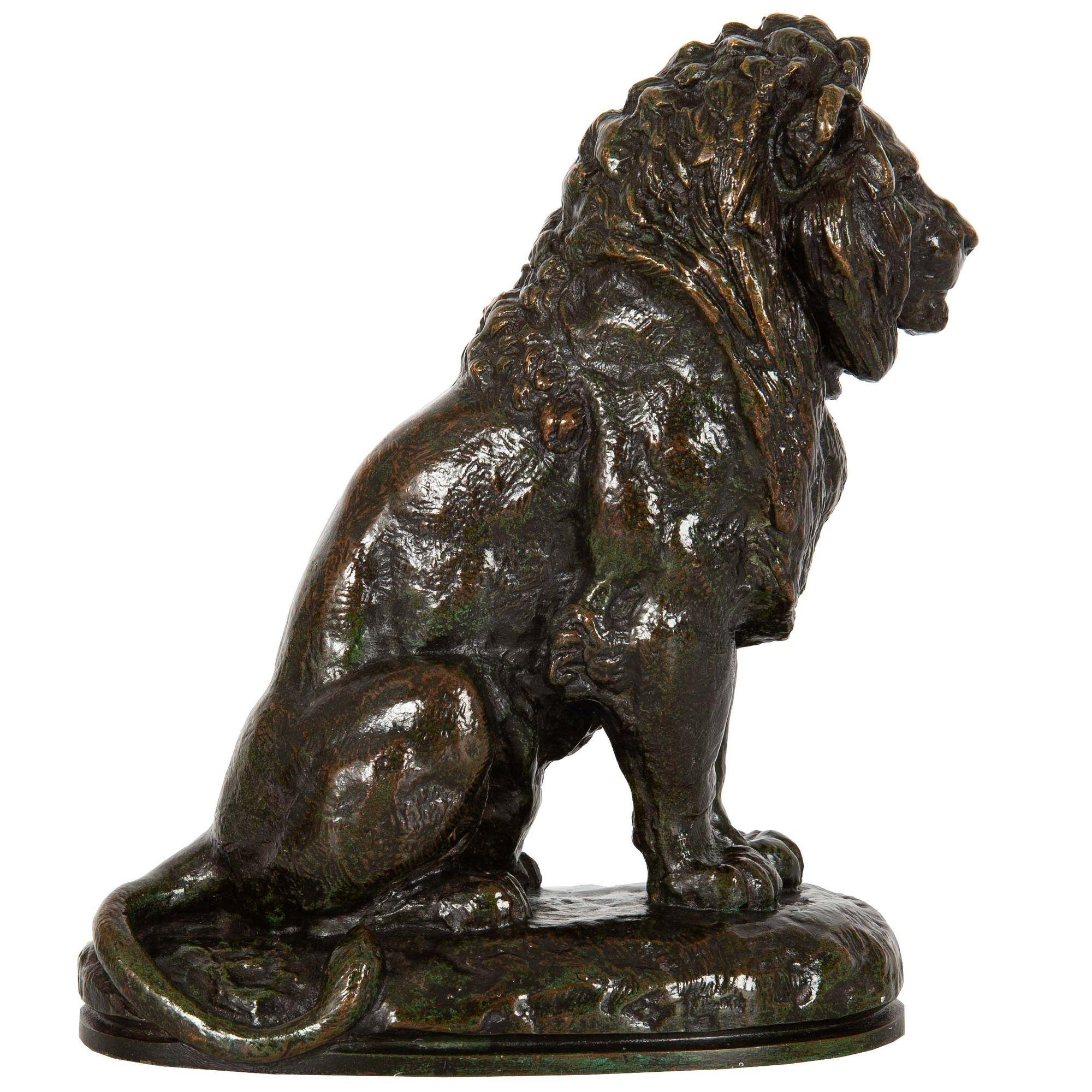 French Bronze Sculpture “Lion Assis No. 2”, Antoine Louis Barye, circa 1880 For Sale