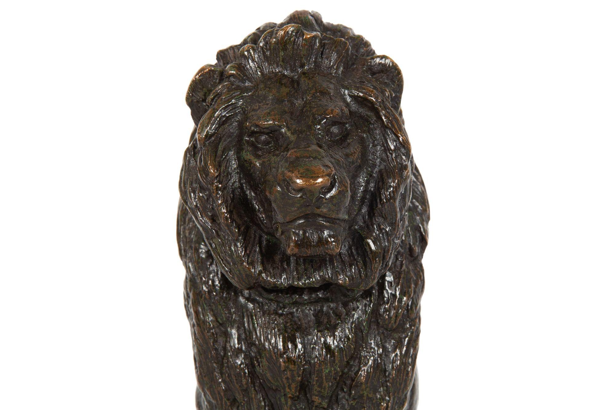 19th Century Bronze Sculpture “Lion Assis No. 2”, Antoine Louis Barye, circa 1880 For Sale