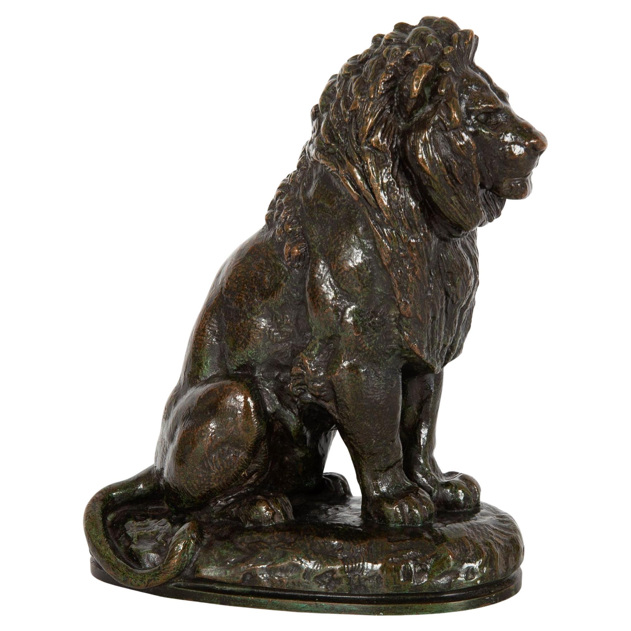 Bronze Sculpture “Lion Assis No. 2”, Antoine Louis Barye, circa 1880