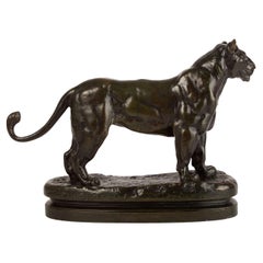 Antique Bronze Sculpture "Lioness of Senegal" by Antoine-Louis Barye & Barbedienne