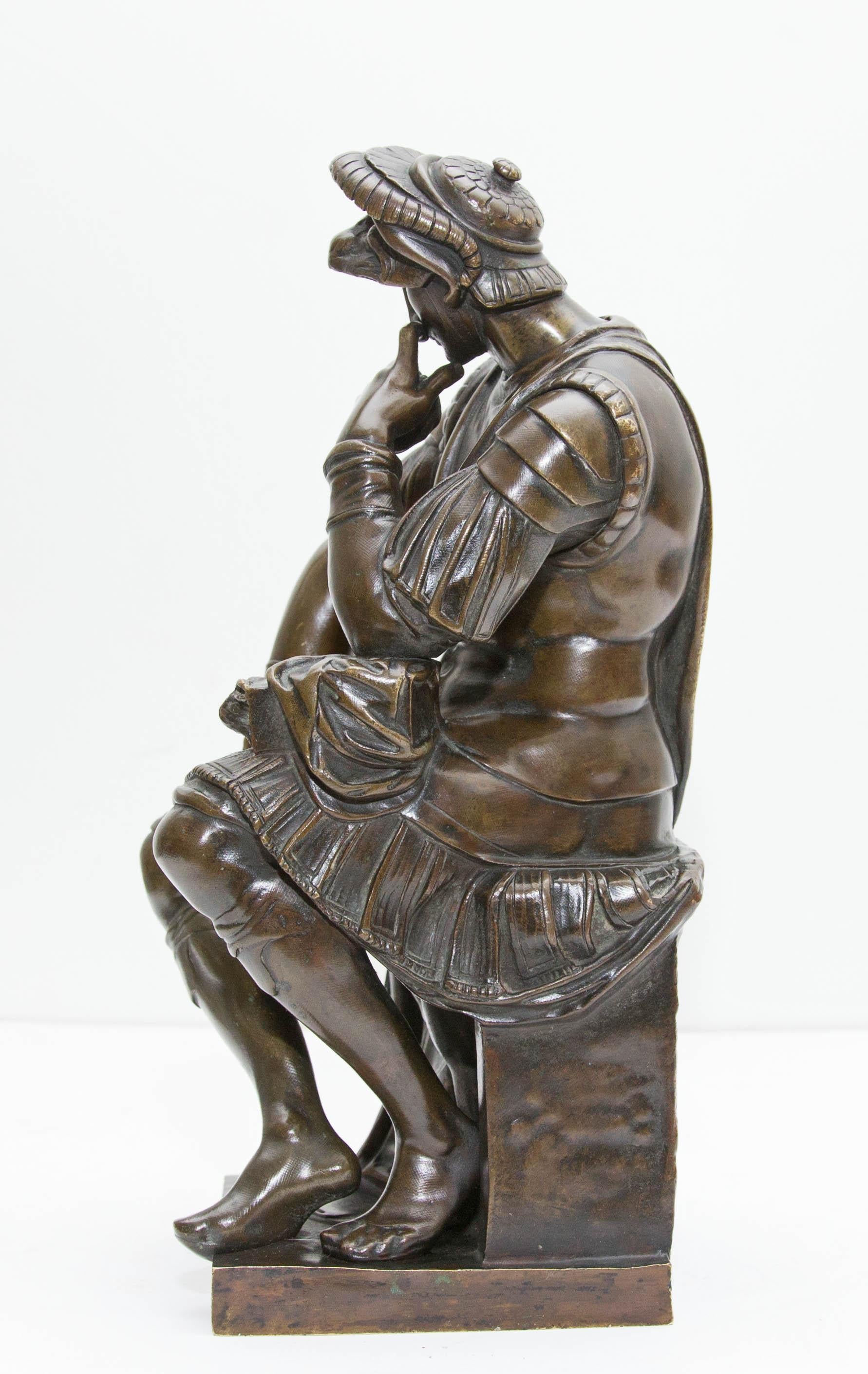 Patinated Bronze Sculpture Lorenzo De Medici after Michelangelo 19th Century Grand Tour