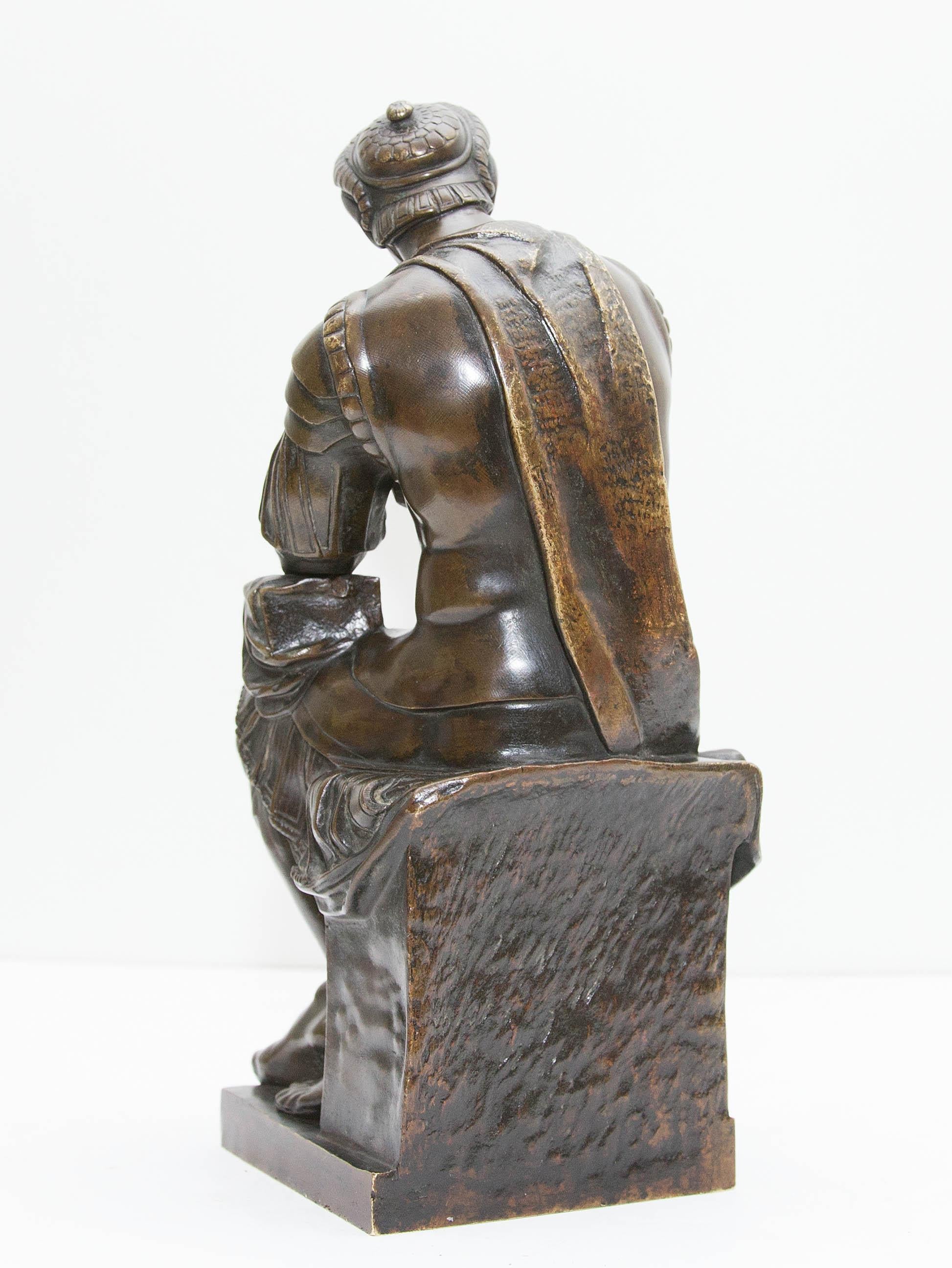 Bronze Sculpture Lorenzo De Medici after Michelangelo 19th Century Grand Tour In Good Condition In Rochester, NY