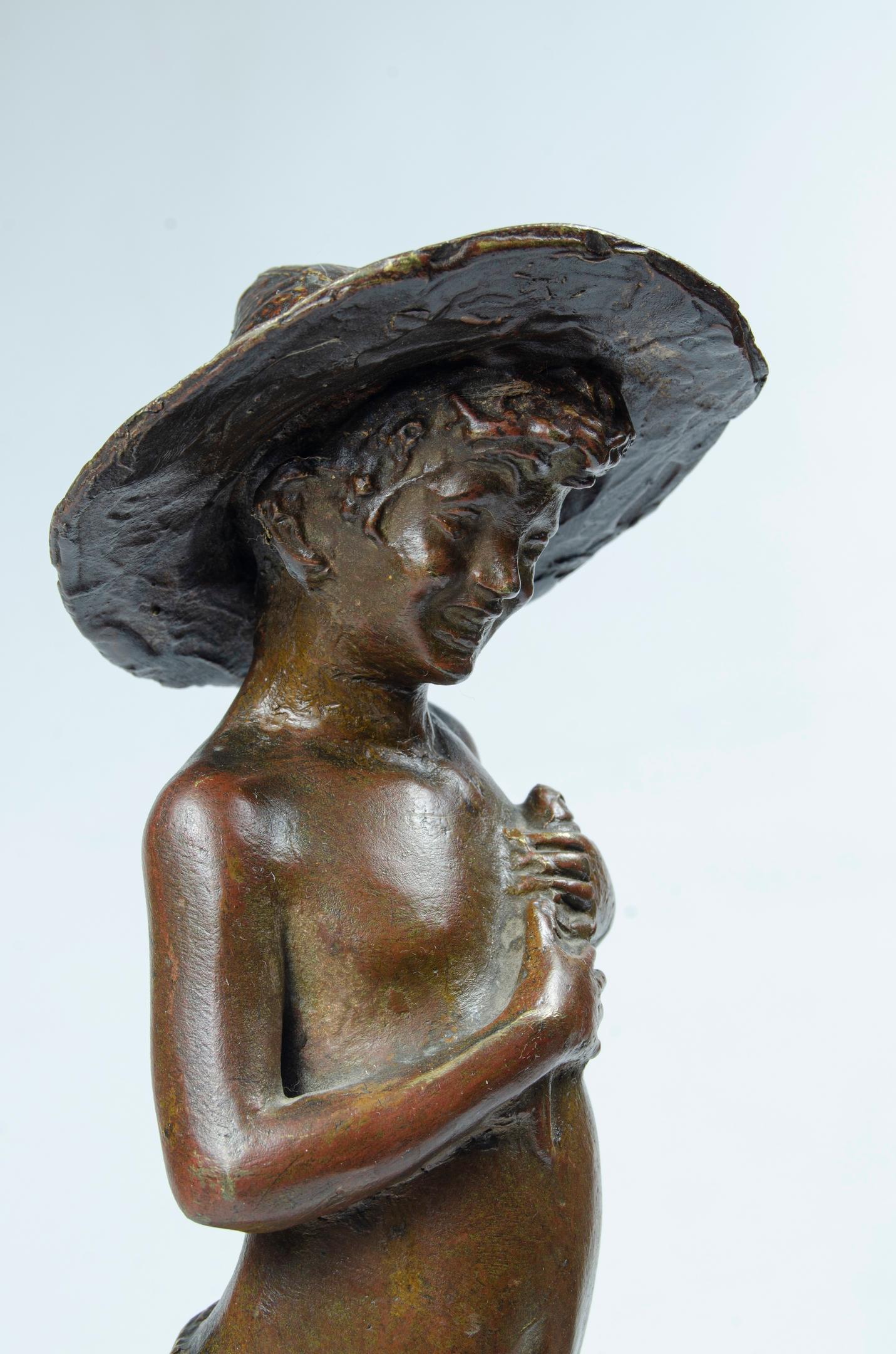 Art Nouveau Bronze Sculpture Motive Fisherman For Sale