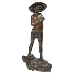 Used Bronze Sculpture Motive Fisherman