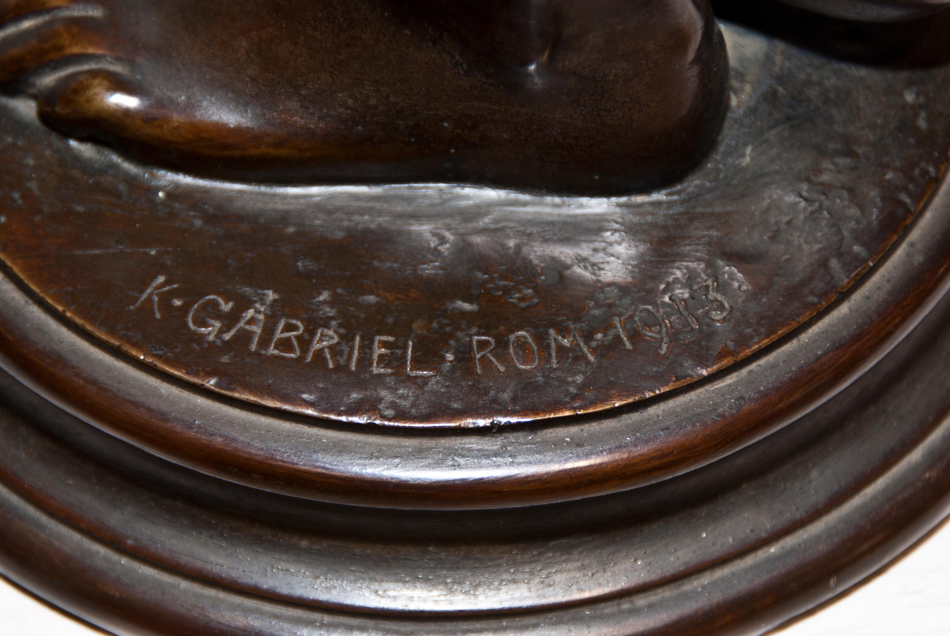 Bronze sculpture “Nudo di Giovinetta” by K. Gabriel in 1913. Hand Signed, dated, and situated in 