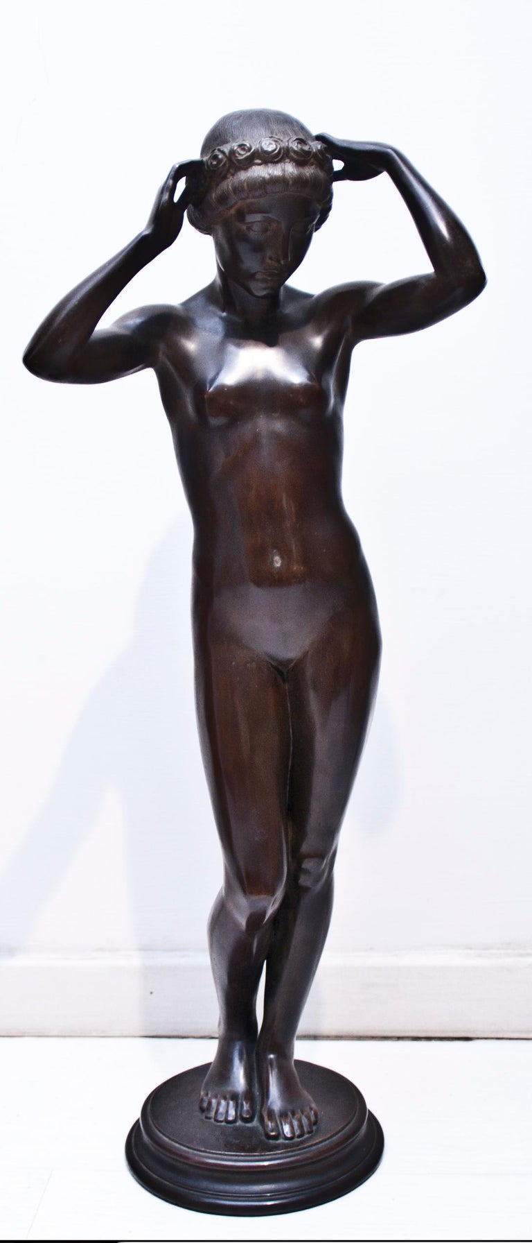 Italian Bronze Sculpture “Nude of Young Woman” by K. Gabriel, 1913 For Sale