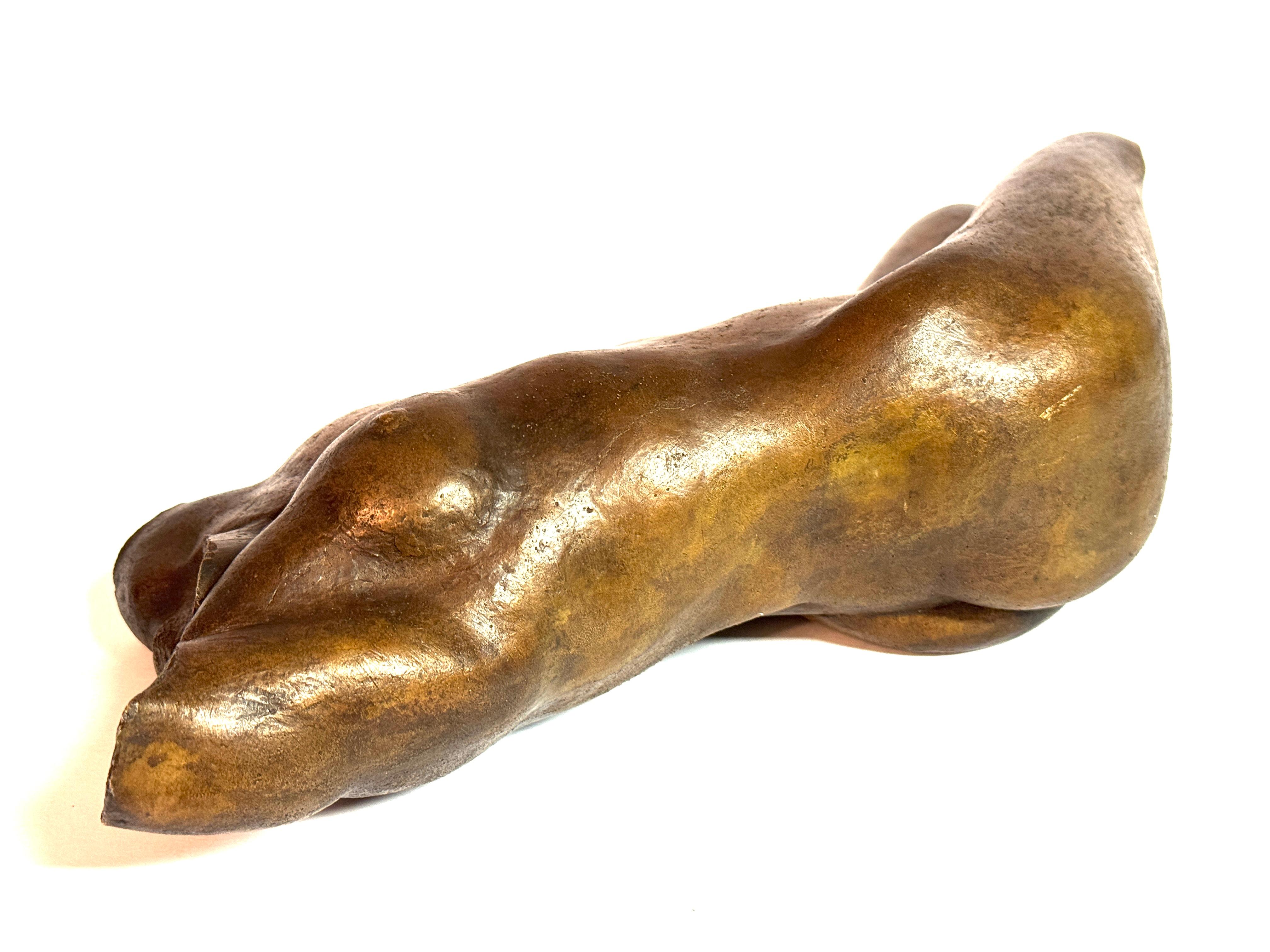 XX secolo Scultura in bronzo Torso femminile nudo e reclinato Firmato 