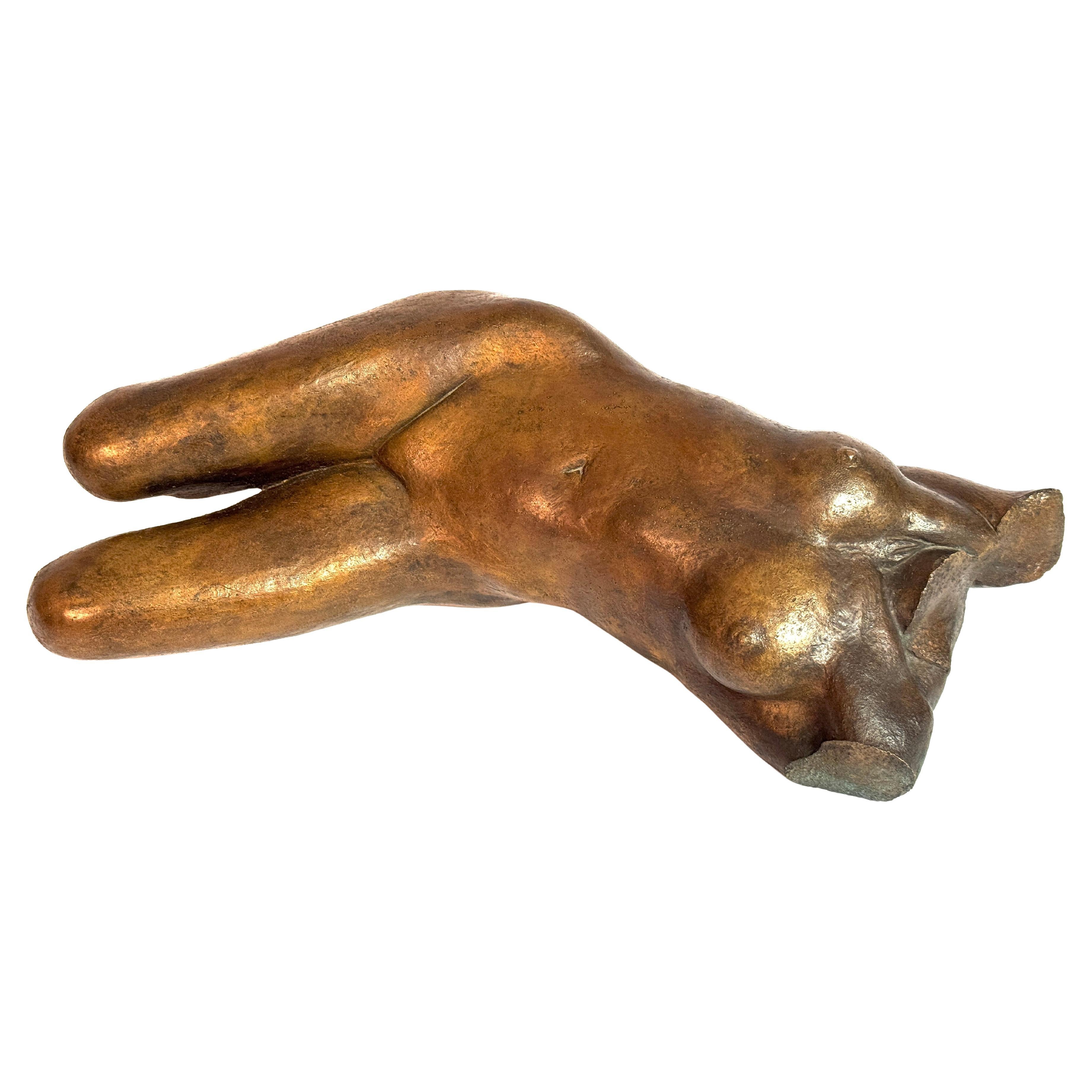 Sculpture en bronze d'un torse de femme nue allongée signée H. Will (1977/79)