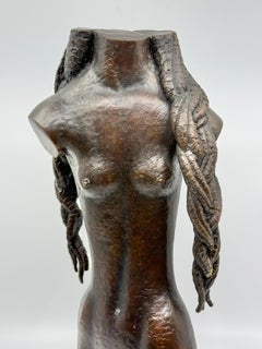 Bronze Sculpture Nude Woman with Cornrows Monogrammed Dated 93