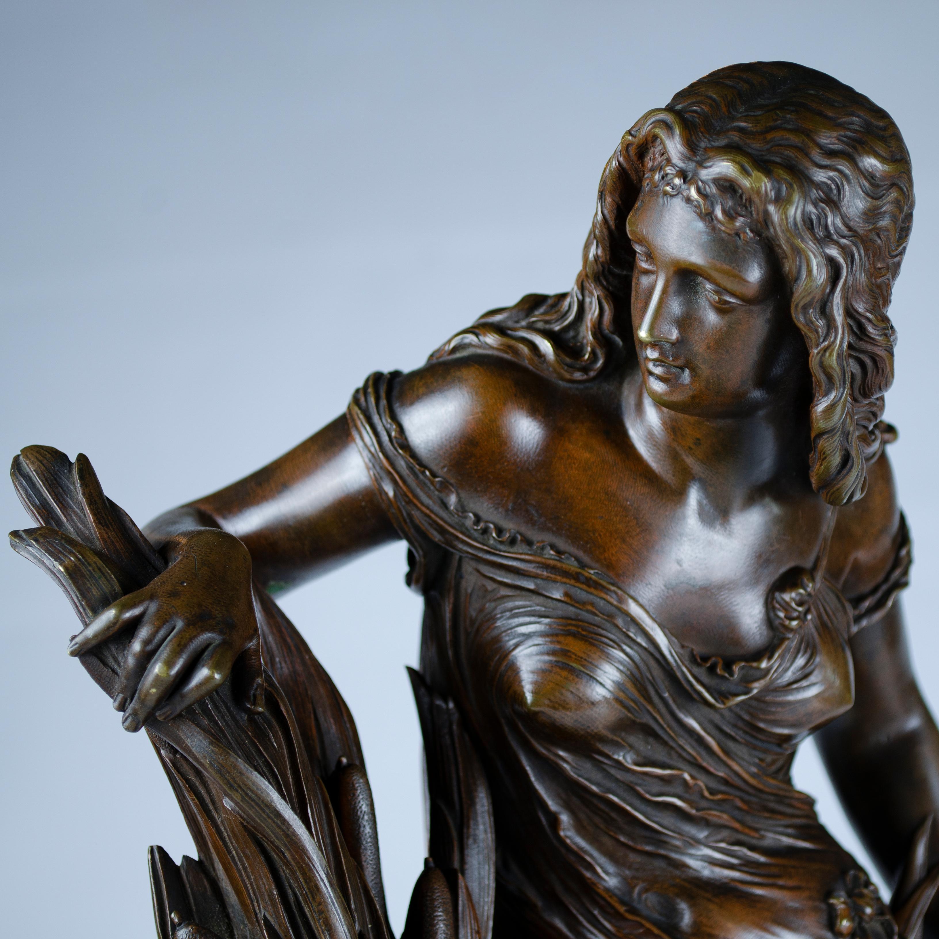 Fin du XIXe siècle Sculpture en bronze Nymphe dans les roseaux d'Albert-Ernest Carrier-Belleuse en vente