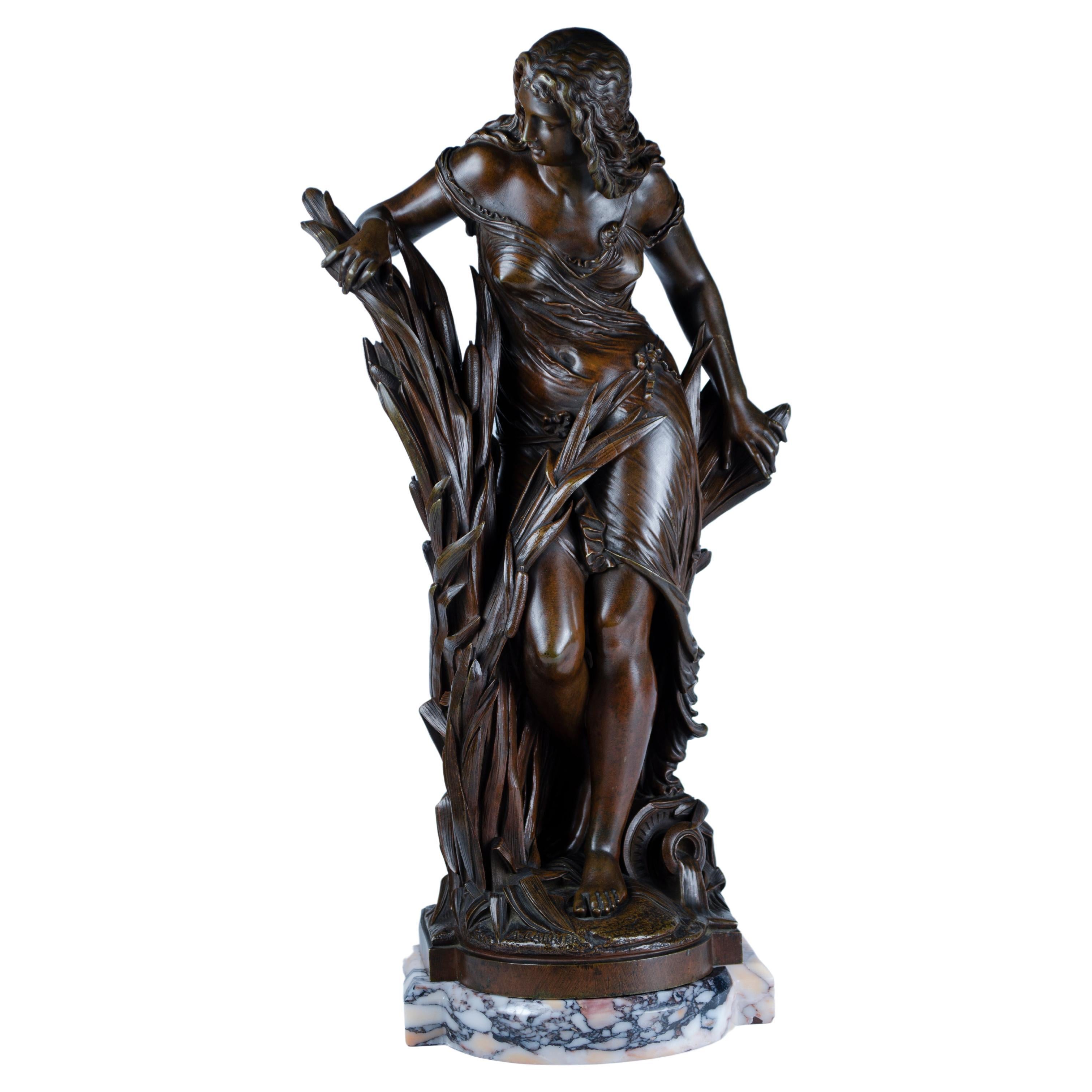 Sculpture en bronze Nymphe dans les roseaux d'Albert-Ernest Carrier-Belleuse
