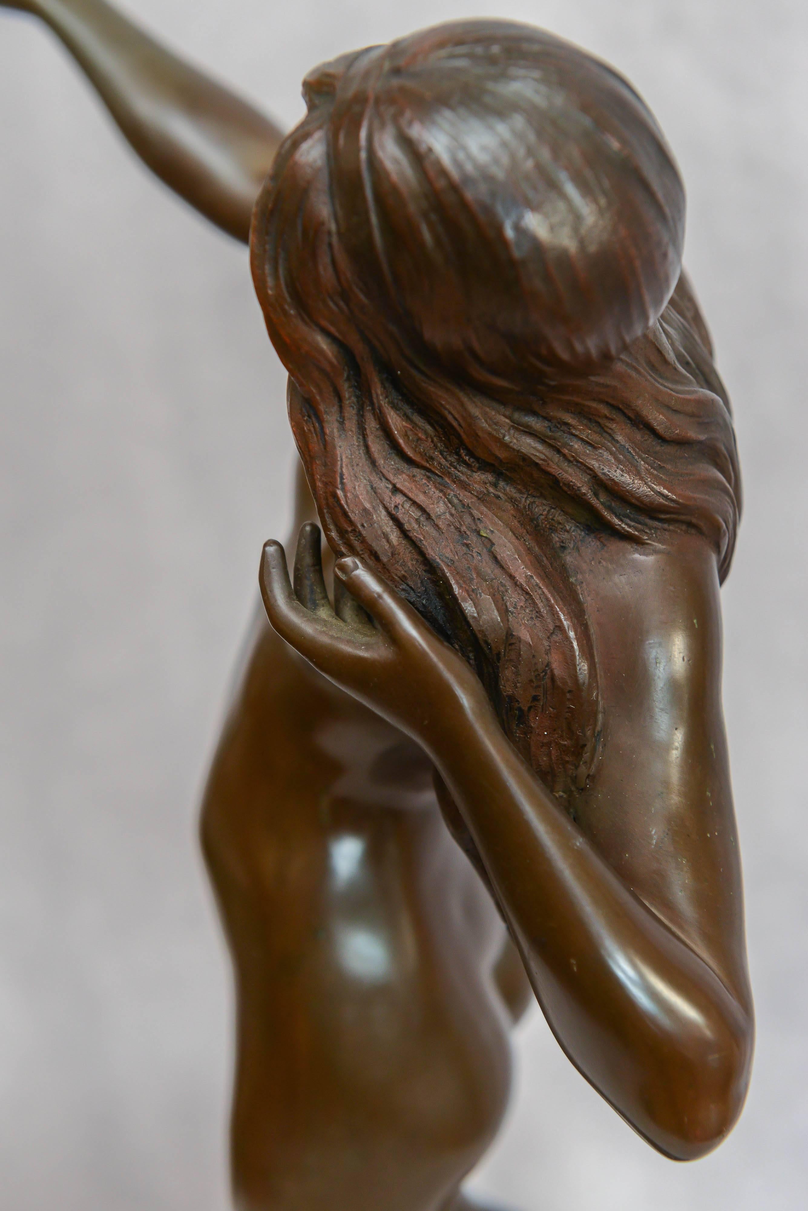 Bronze Sculpture of a Beautiful Nude Girl on a Marble Base 3
