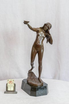 Bronze Sculpture of a Beautiful Nude Girl on a Marble Base