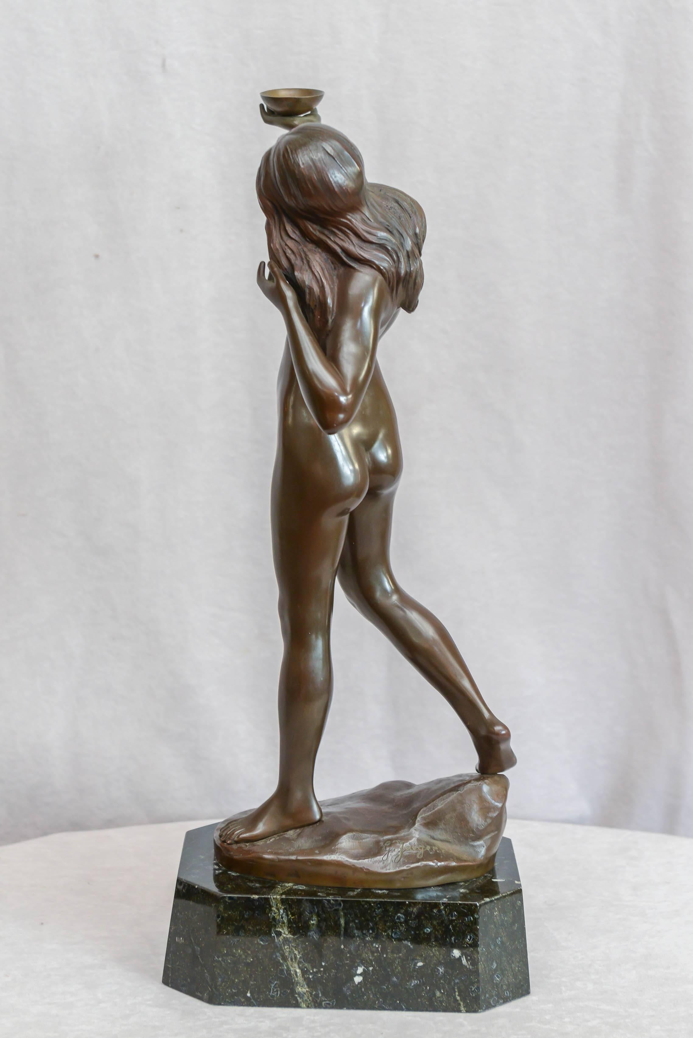 Bronze Sculpture of a Beautiful Nude Girl on a Marble Base 1