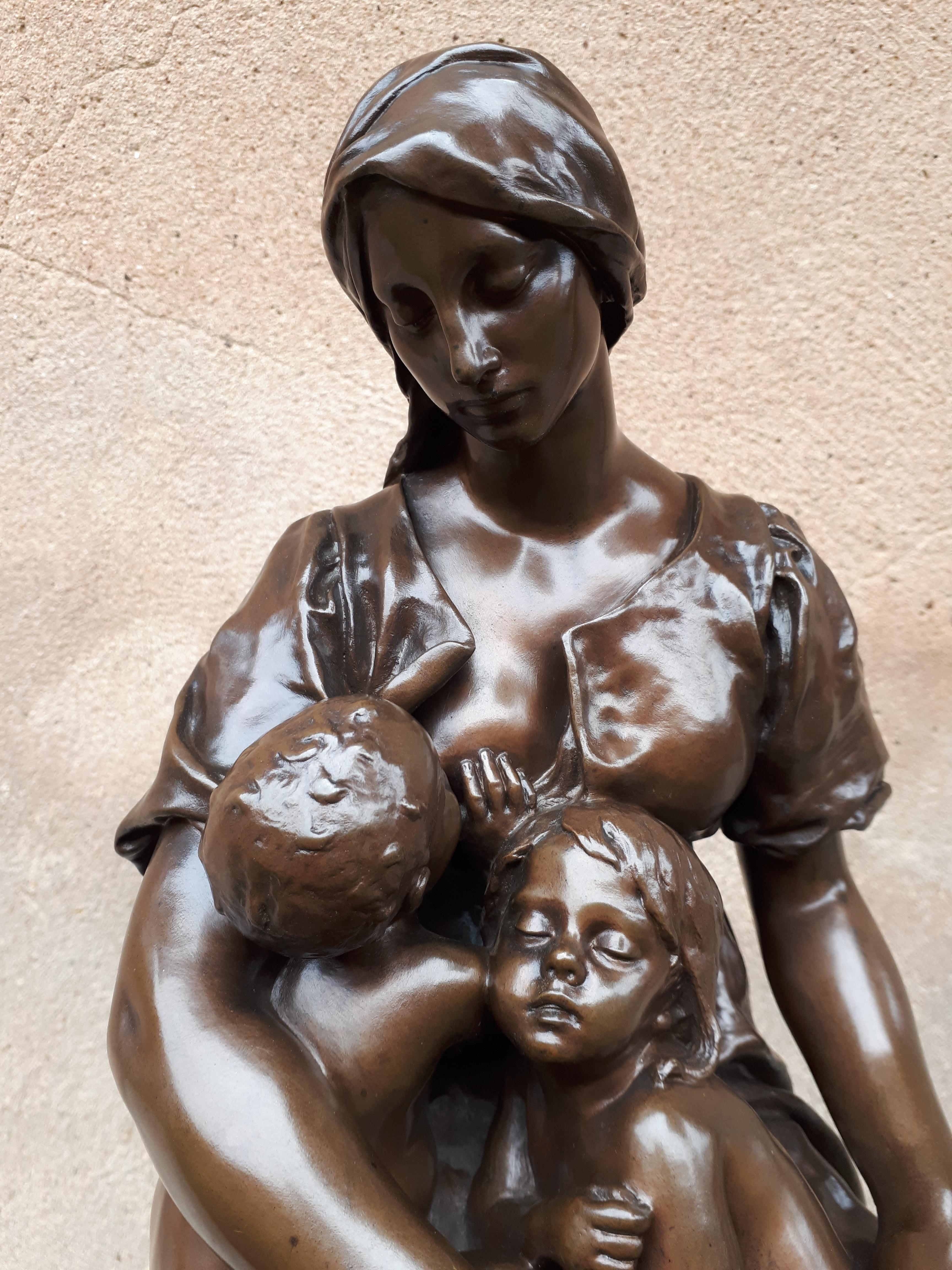 Bronze Sculpture Of A Breastfeeding Mother, By Paul Dubois For Sale 2