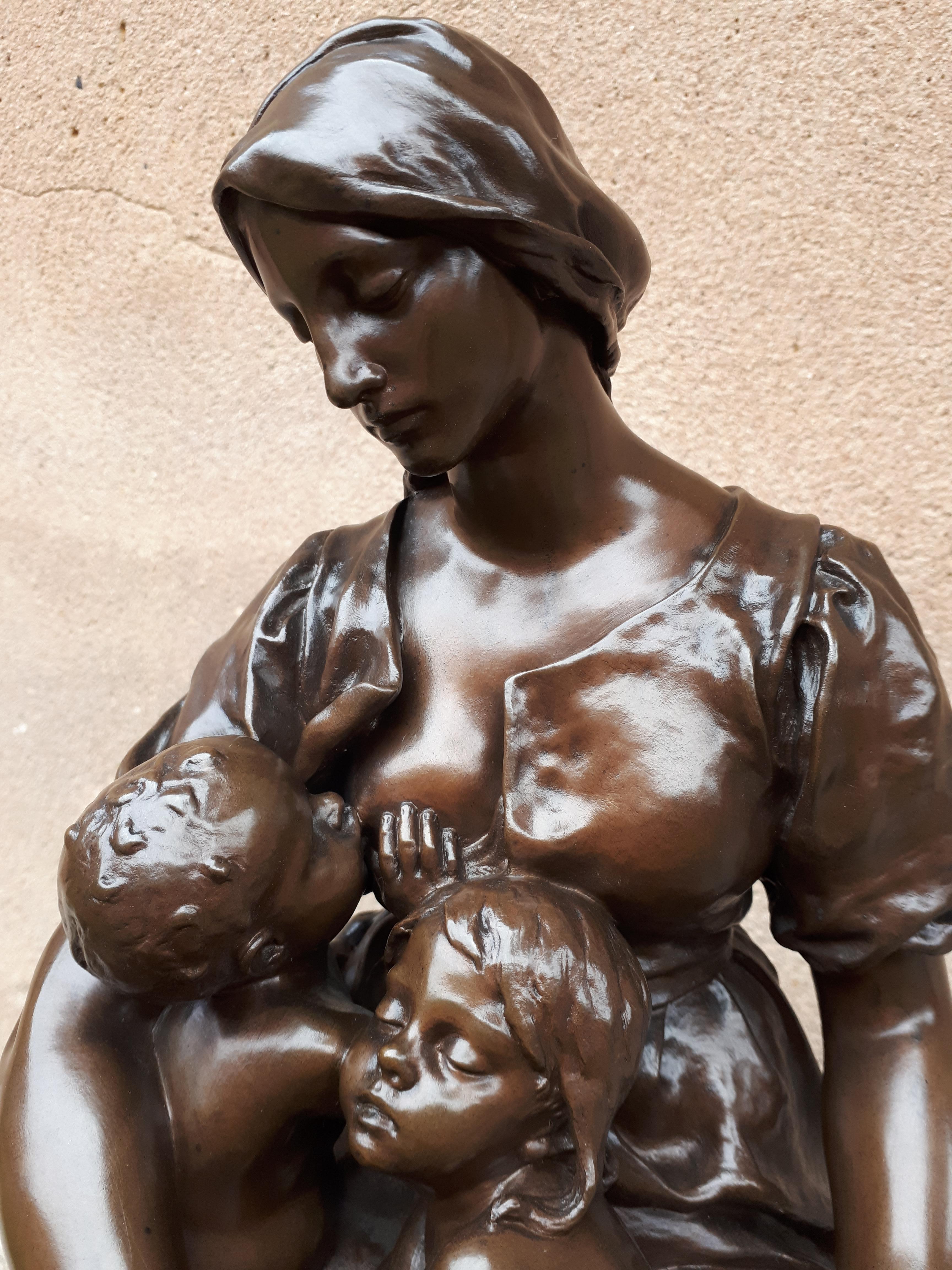 Bronze Sculpture Of A Breastfeeding Mother, By Paul Dubois For Sale 3