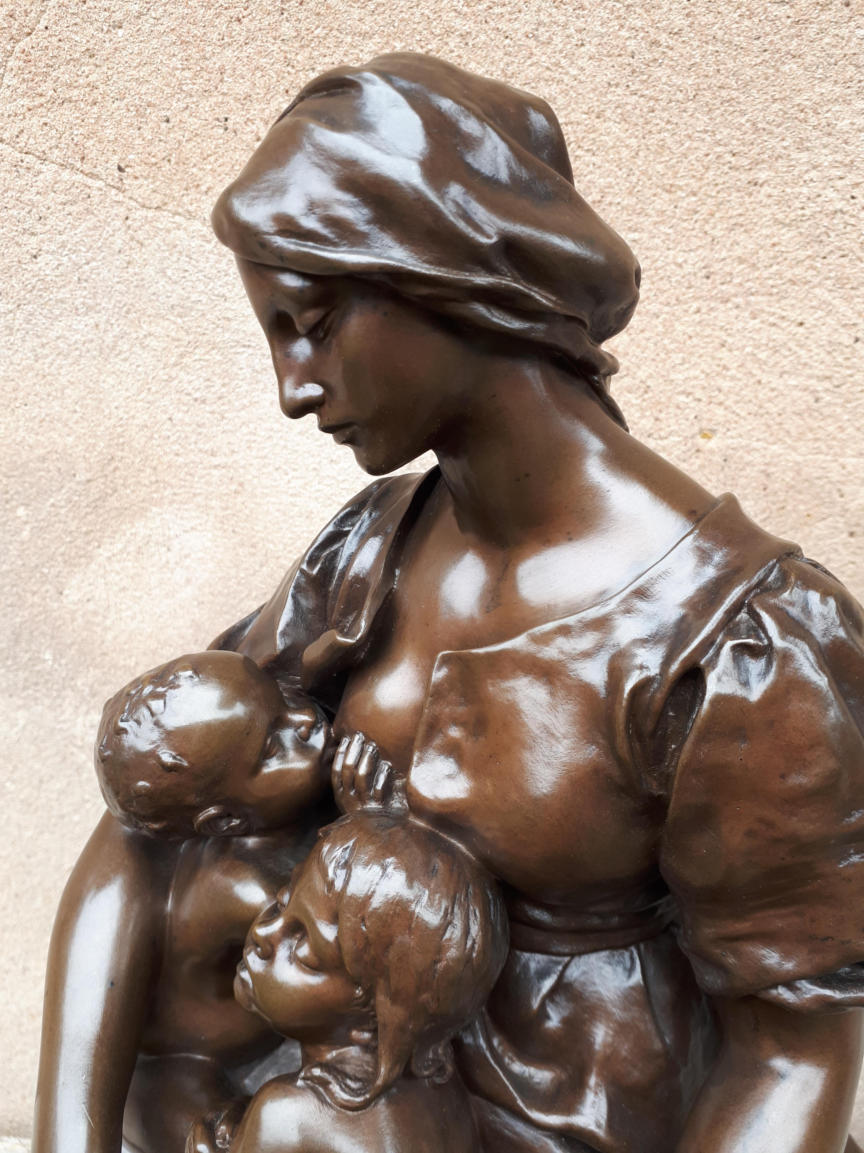 Bronze Sculpture Of A Breastfeeding Mother, By Paul Dubois For Sale 4