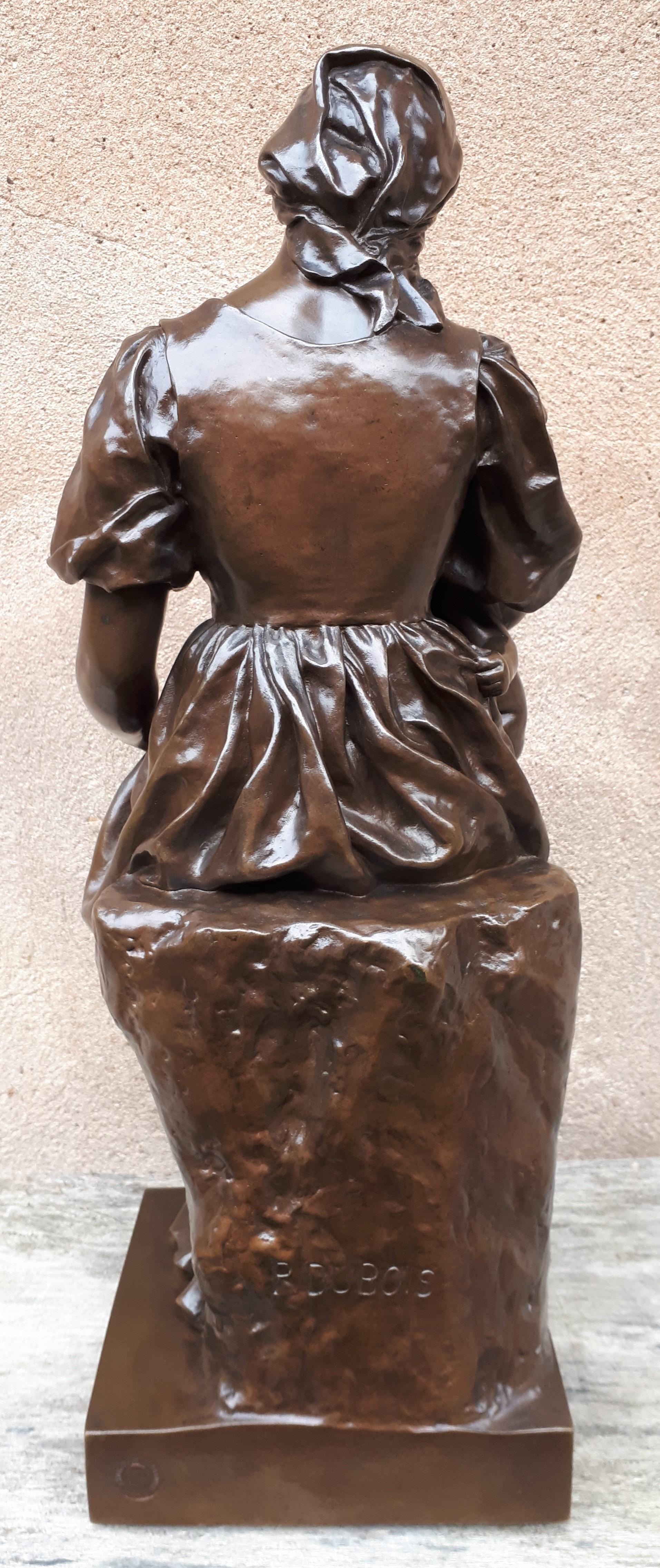 19th Century Bronze Sculpture Of A Breastfeeding Mother, By Paul Dubois For Sale