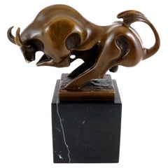 Vintage Bronze Sculpture of a Bull in Motion, 20th Century.