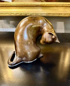 Scultura in bronzo di un gatto, stile Deco